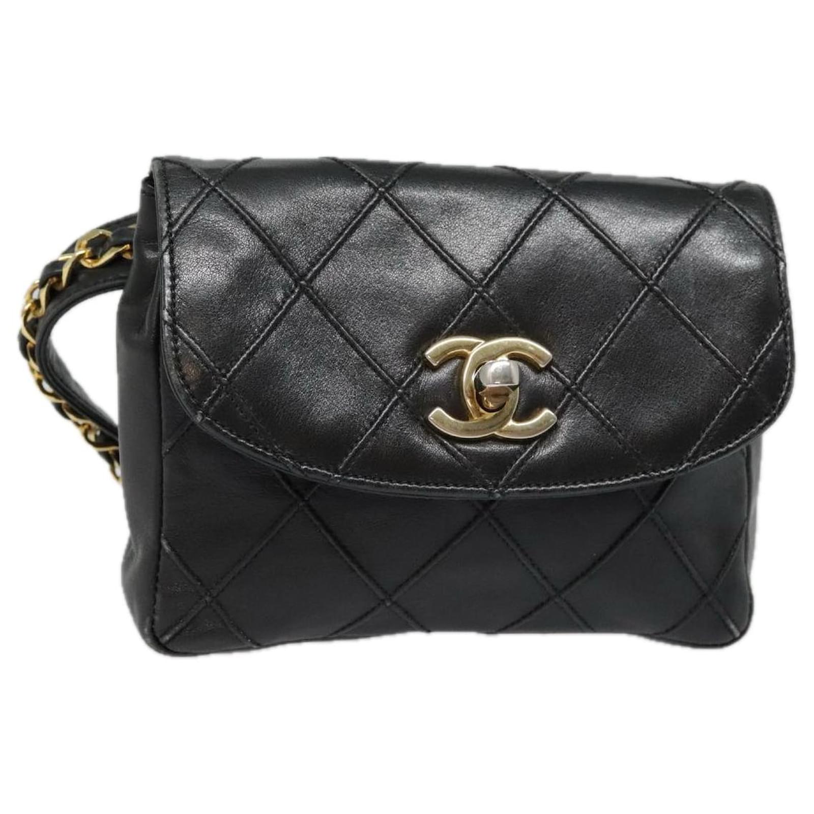 CHANEL Bicolore Chain Waist bag Leather Black Gold CC Auth bs18454 Golden ref.1718278 Joli Closet