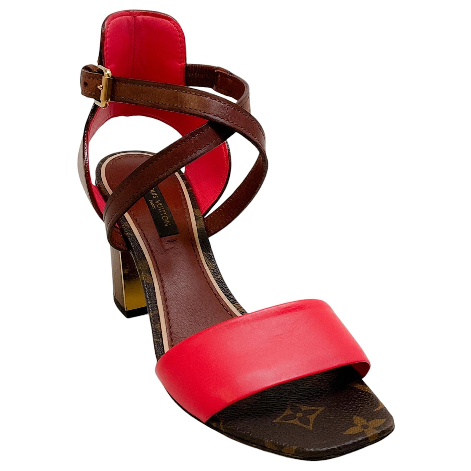 Louis Vuitton Mono Coral Stacked Heel Sandals Brown Leather