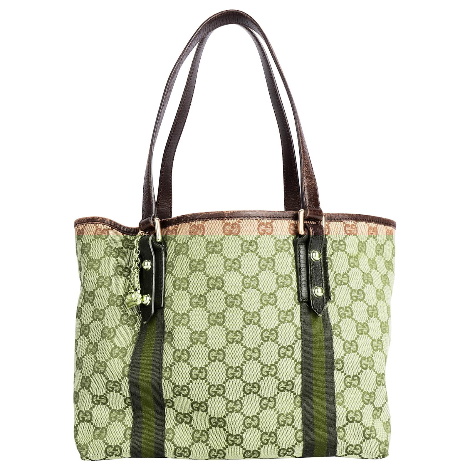 GUCCI Sherry GG Tote Bag Brown Leather