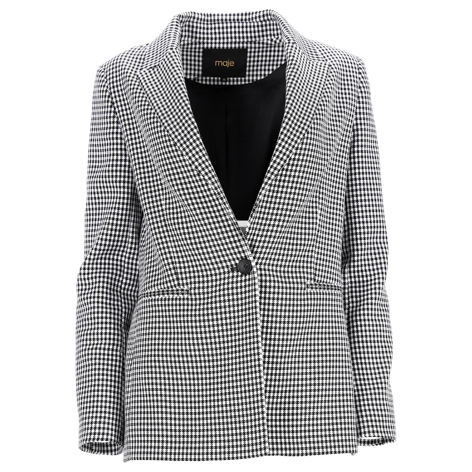 Maje Vadimy Houndstooth Woven Blazer in Black Cotton ref.1719496 Joli Closet