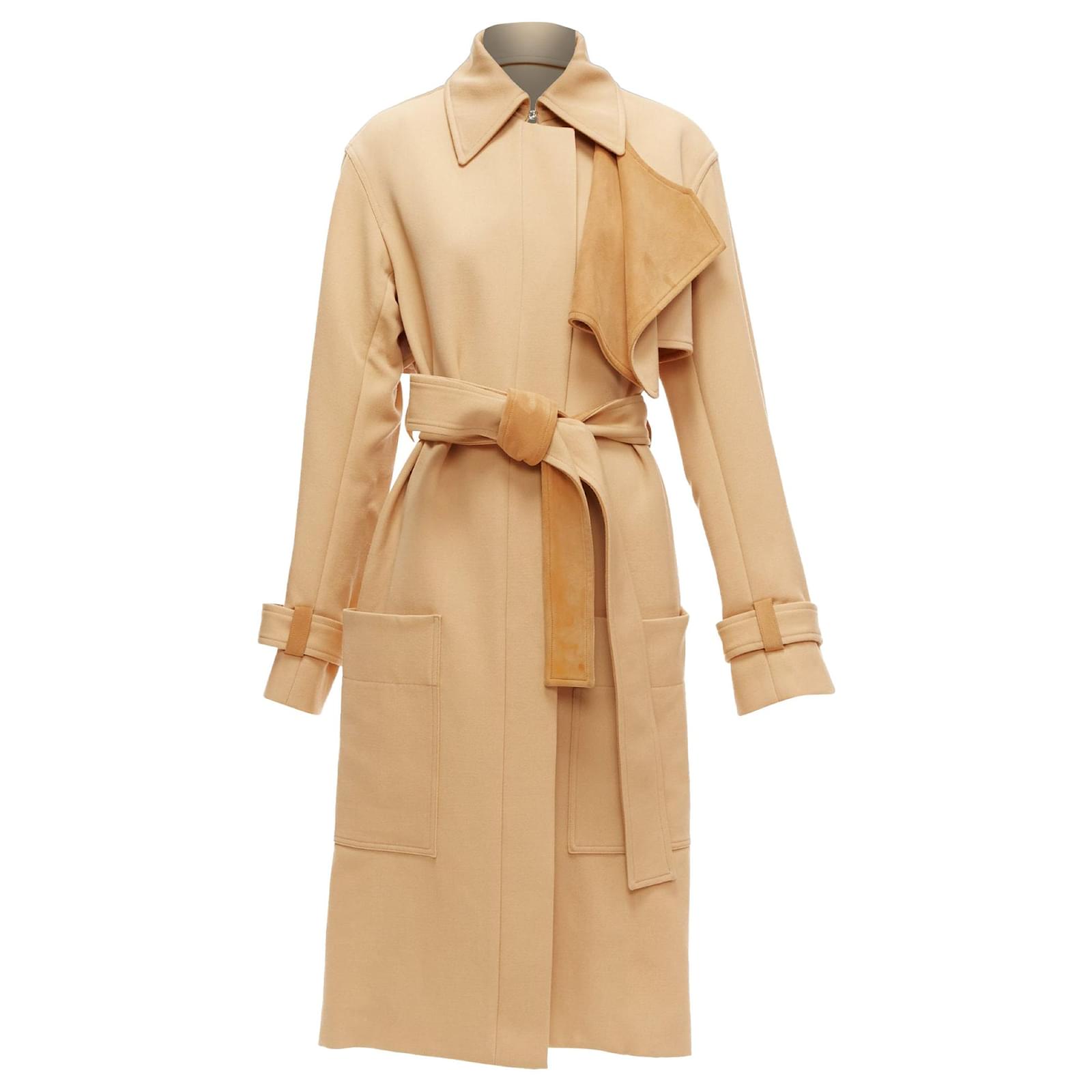 Celine Celine Phoebe Philo Wool Leather Trim Deconstructed Trench Coat Brown Beige ref.1719529 Joli Closet