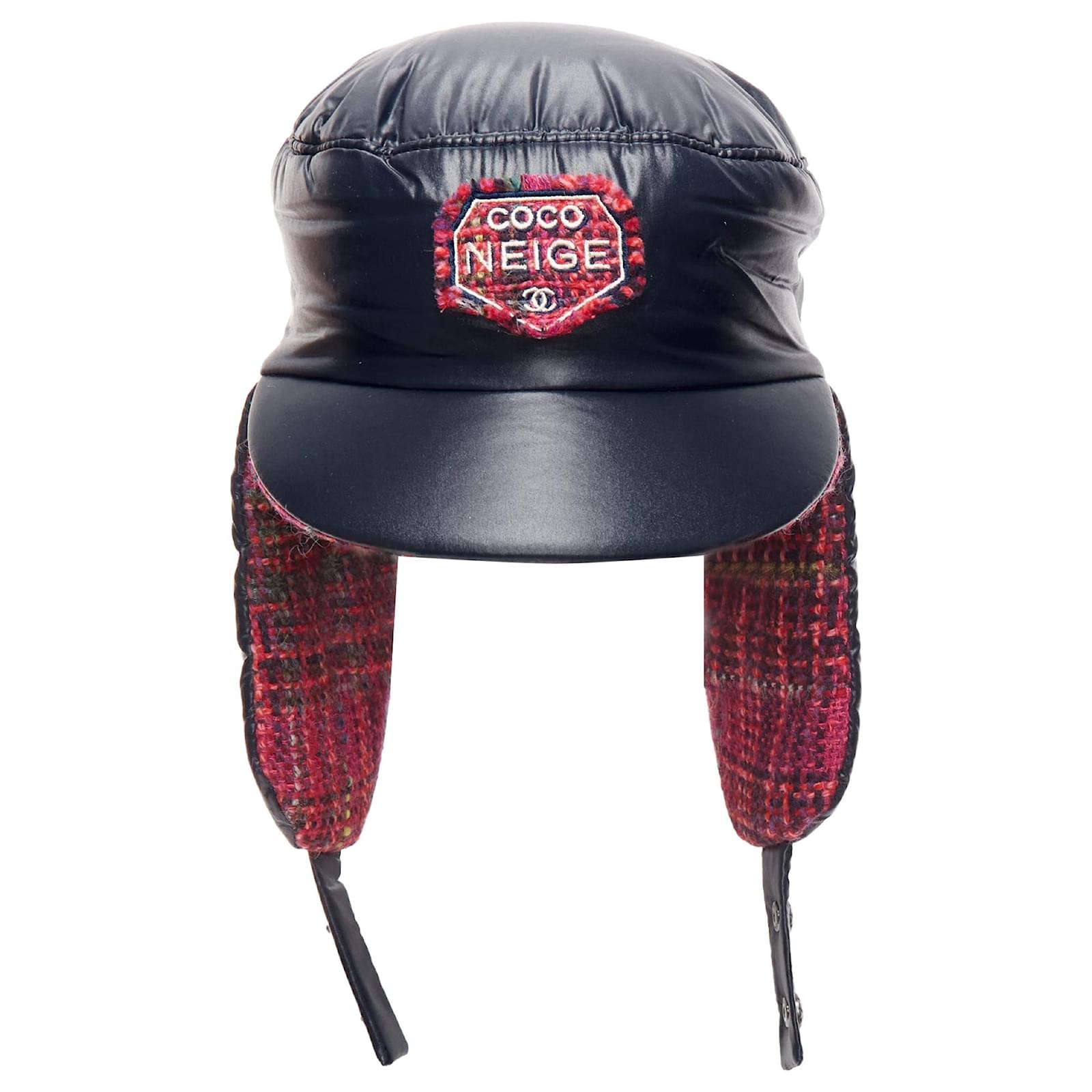 Chanel Coco Neige Wool Tweed Nylon CC Logo Trapper Hat Pink ref
