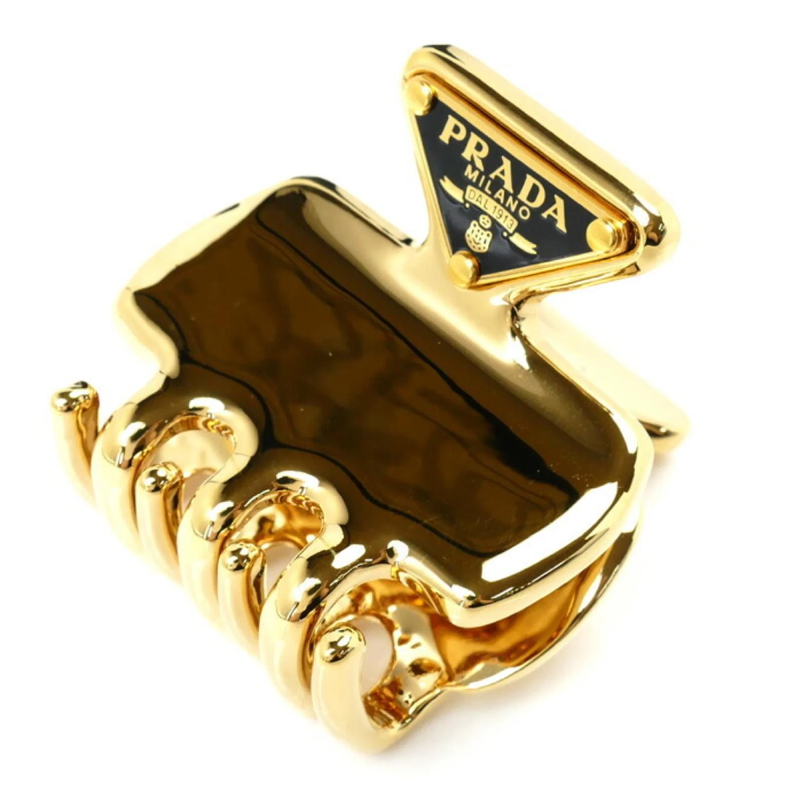 ★PRADA★ Triangle Logo l Hair Clip Gold 1IF1042CK7F0056 Buy Prada Gold Triangle Logo Hair Clip in Metal For Women