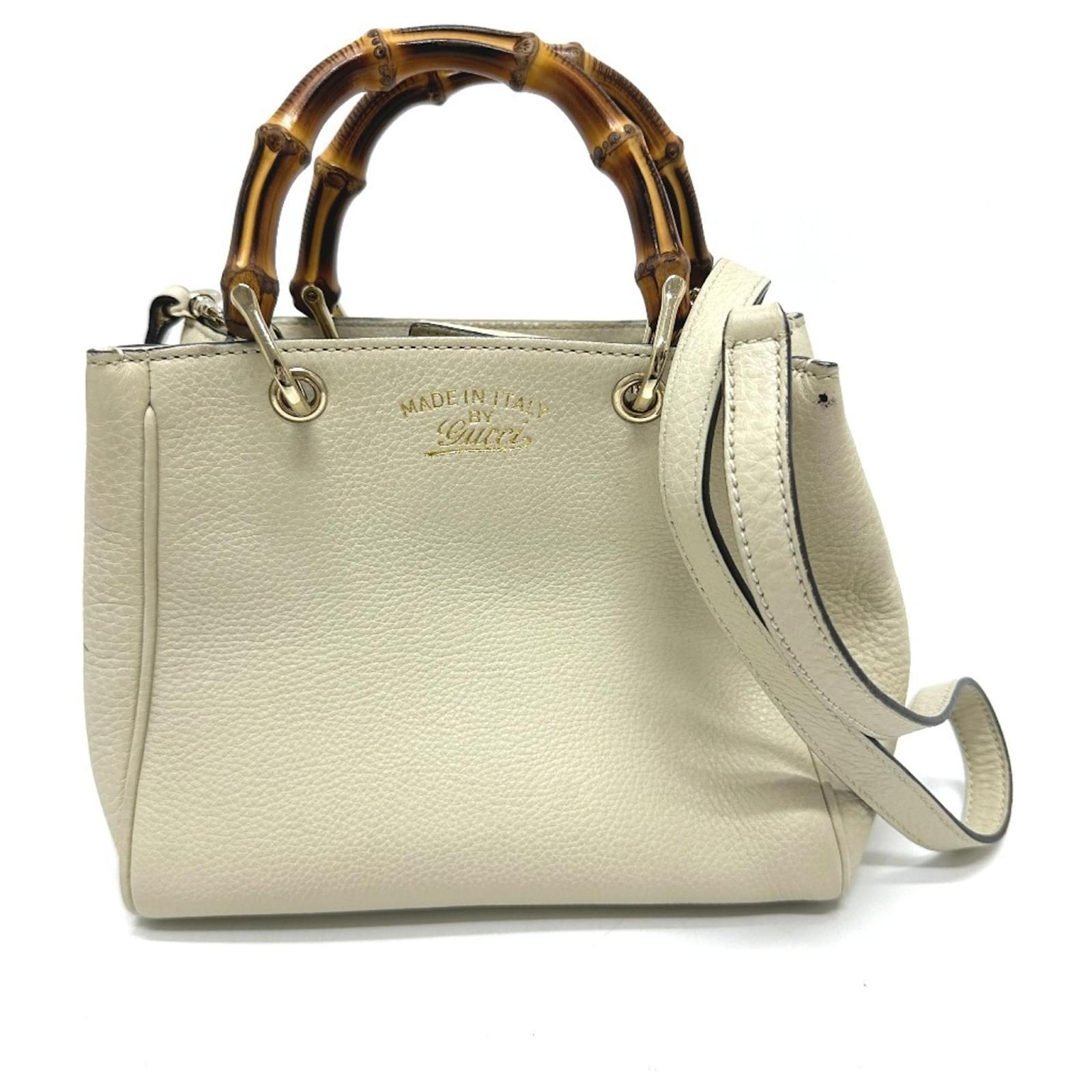 Gucci 368823 Bamboo Shoulder Bag White Leather ref.1720407 - Joli