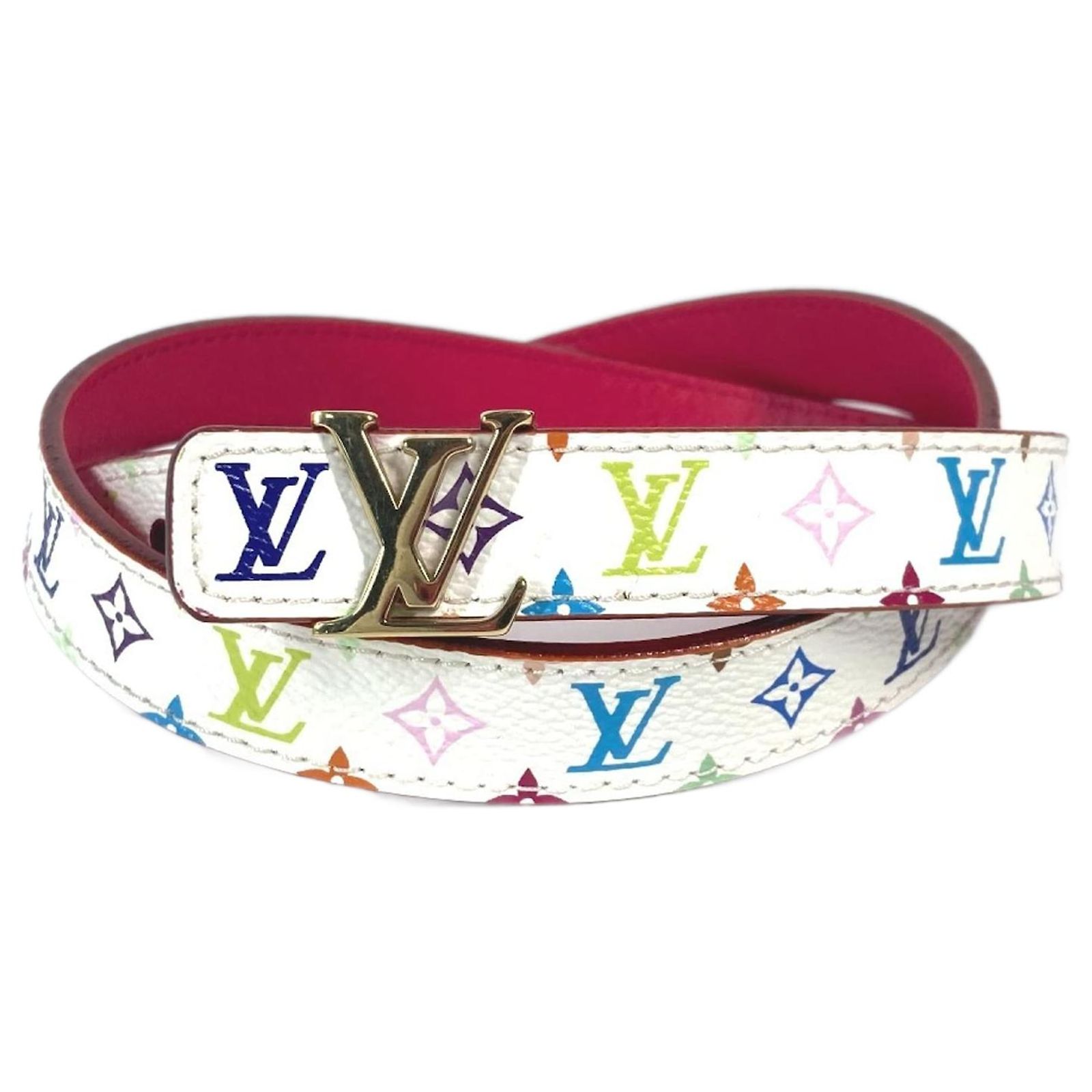 Louis Vuitton Monogram Multicolor Thin Belt White ref  display picture 1