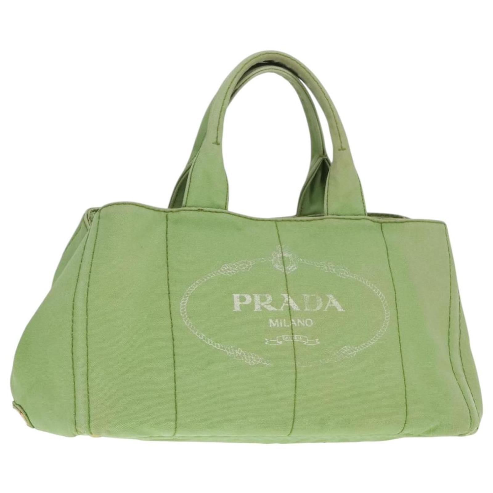 PRADA Canapa GM Hand Bag Canvas LIme Green Gold Auth 91560 Golden Cloth ref.1721918 Joli Closet