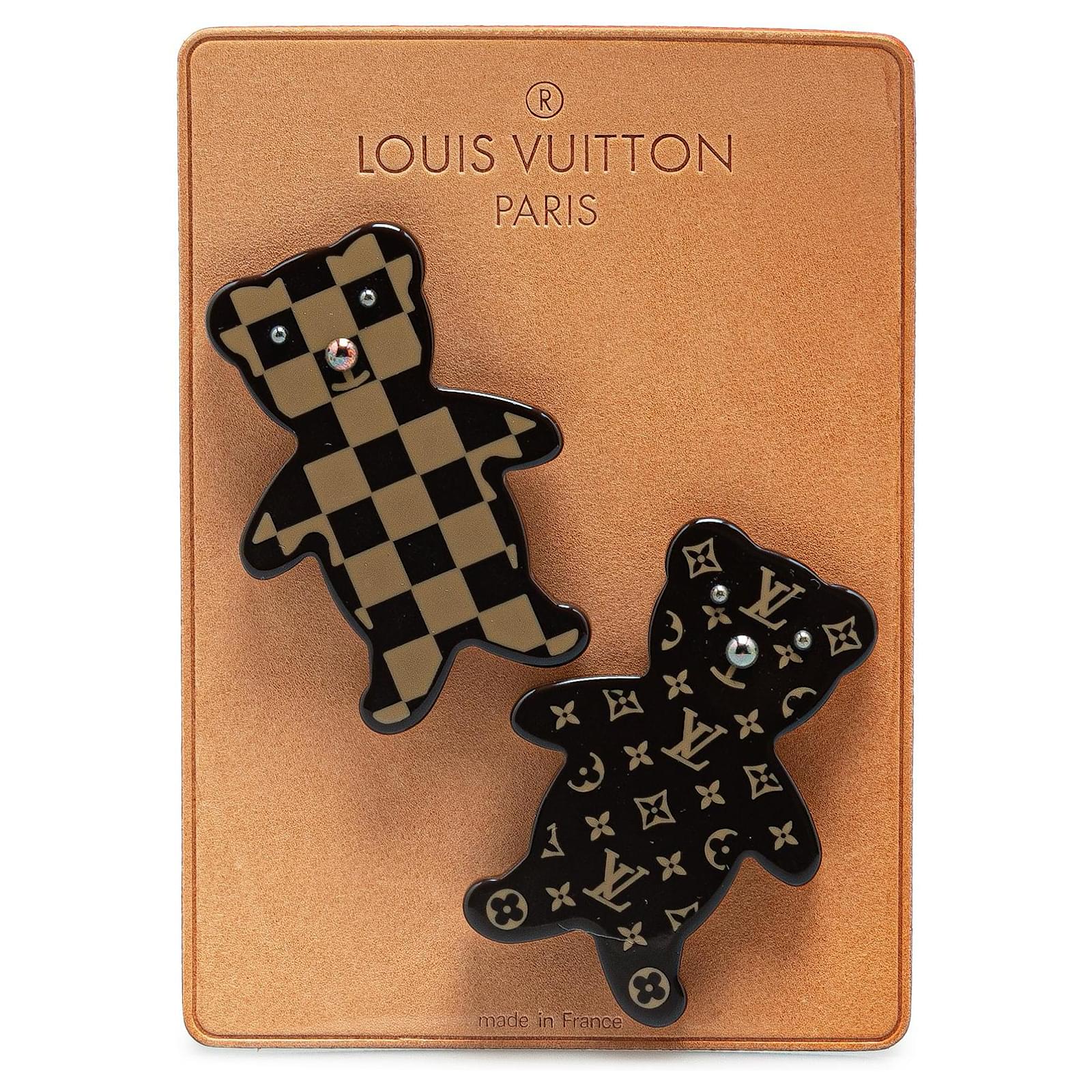 Black Louis Vuitton Monogram Nonours Teddy Bear Pin Brooch Set