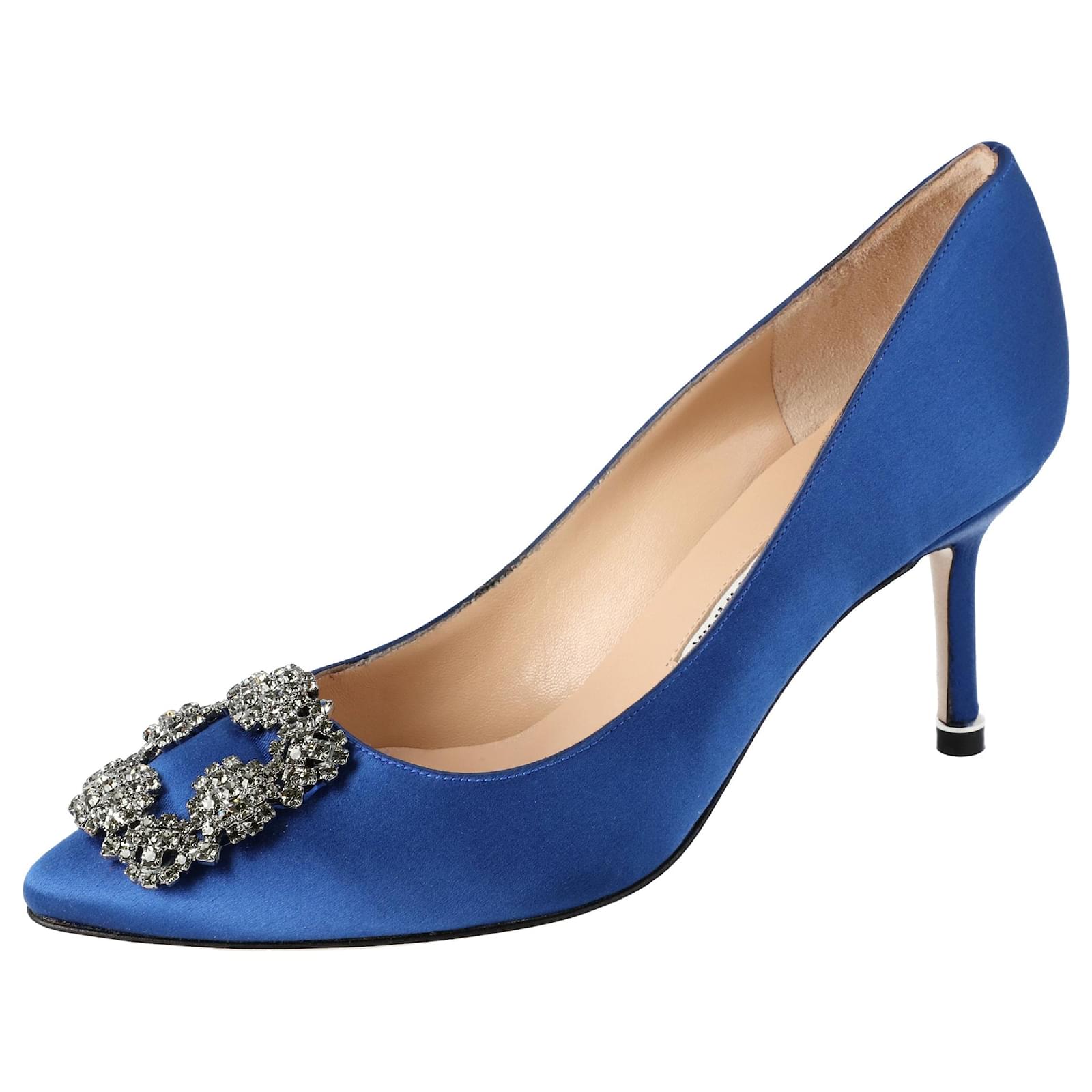 パンプス Manolo Blahnik Hangisi 070 Pump Blue HANGISI 70 | Blue Satin Jewel Buckle Pumps | Manolo Blahnik