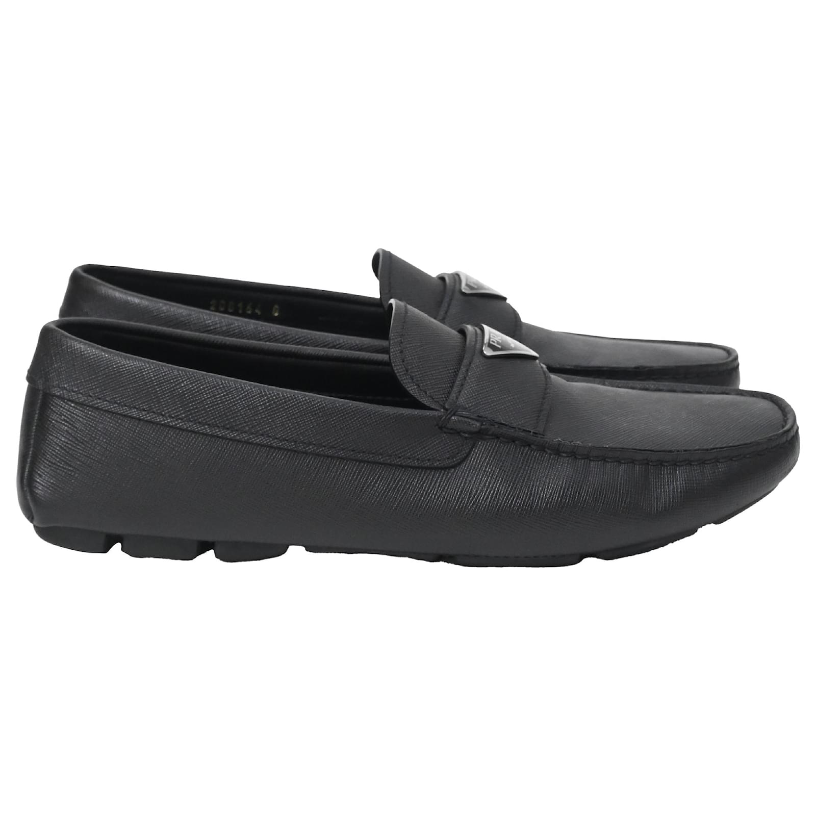 Prada Triangle Logo Loafers in Black Saffiano Leather