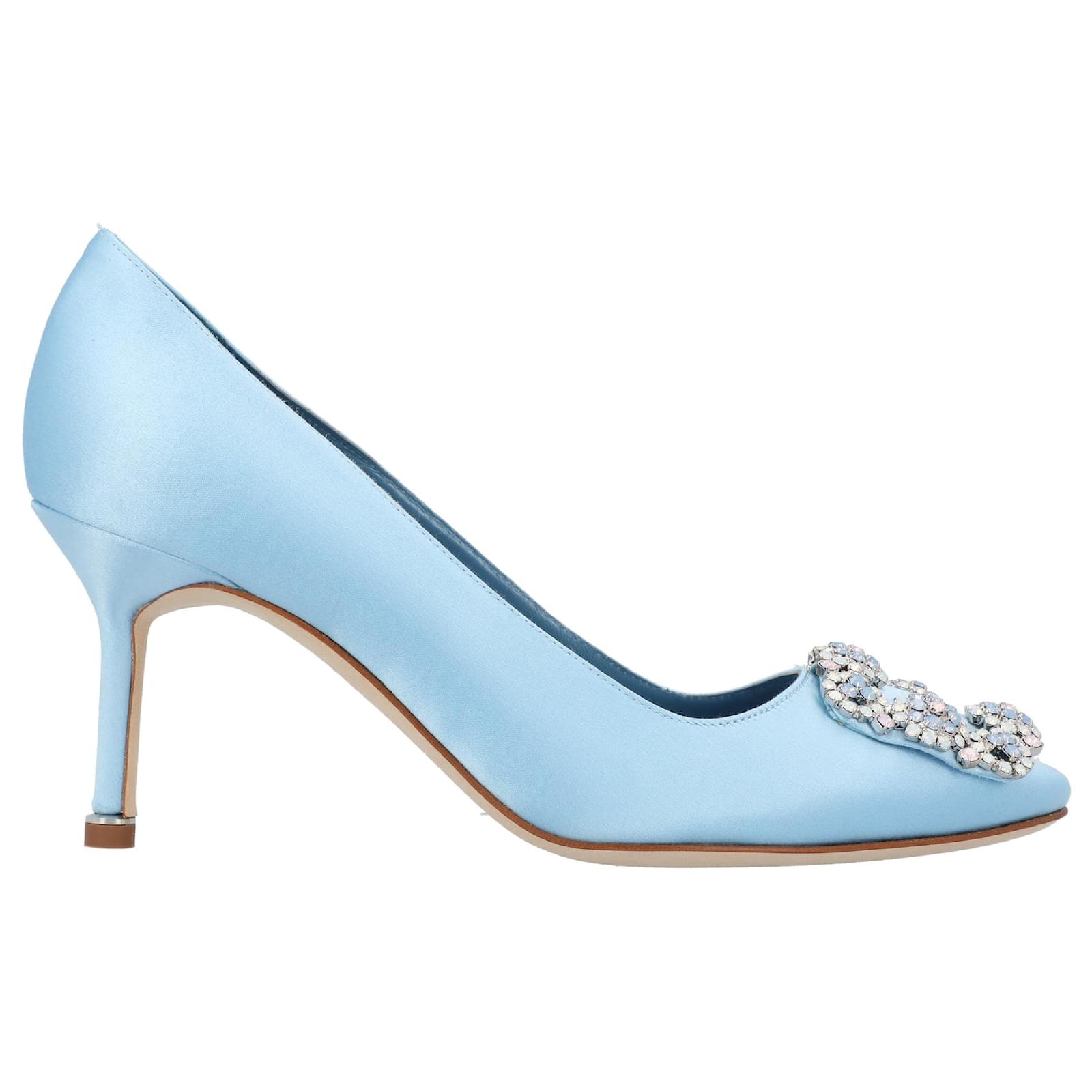パンプス Manolo Blahnik Hangisi 070 Pump Blue HANGISI 70 | Blue Satin Jewel Buckle Pumps | Manolo Blahnik
