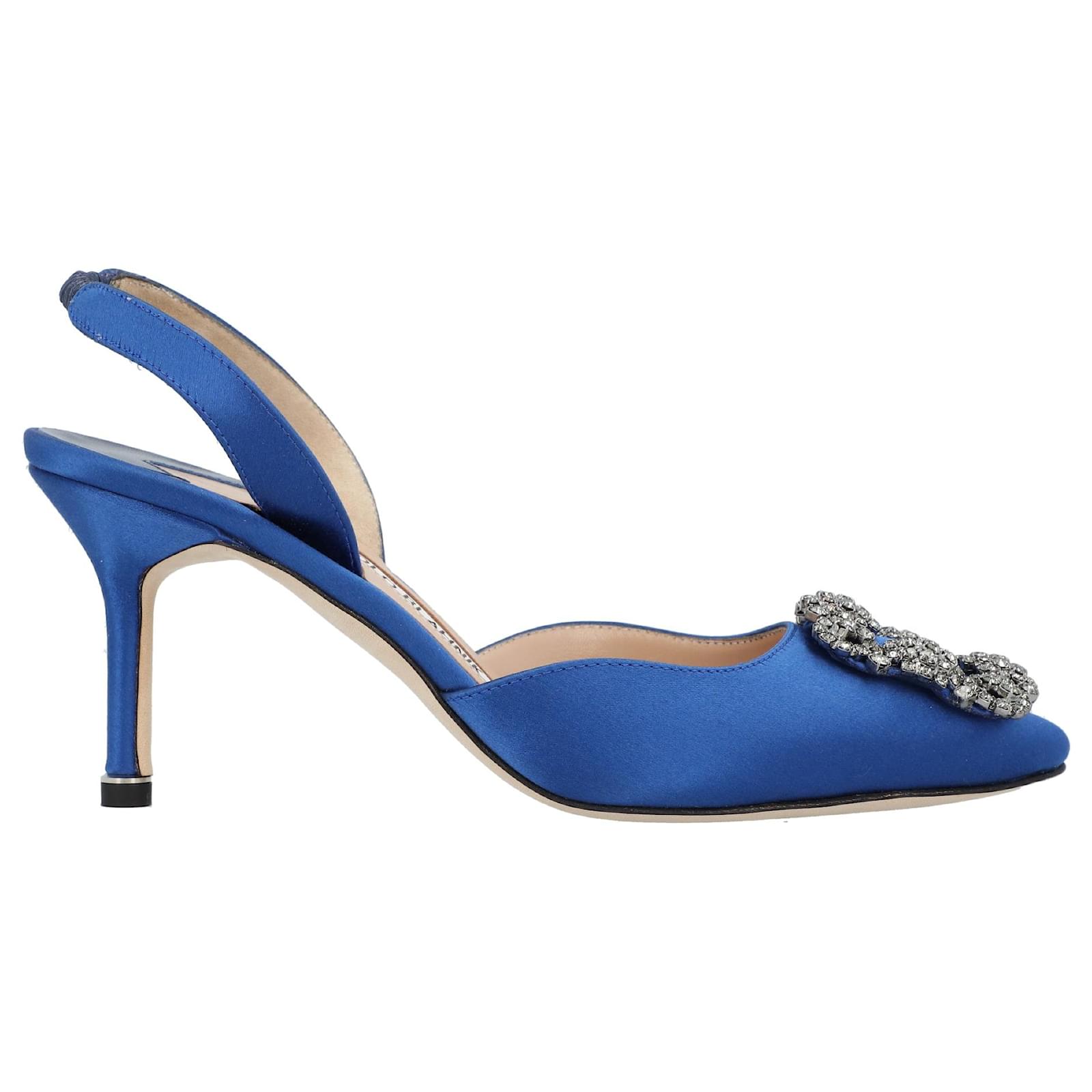 Manolo Blahnik Hangisli Slingback Pumps 85mm Blue Leather Manolo Blahnik Hangisli Slingback Pumps 85mm Blue Leather