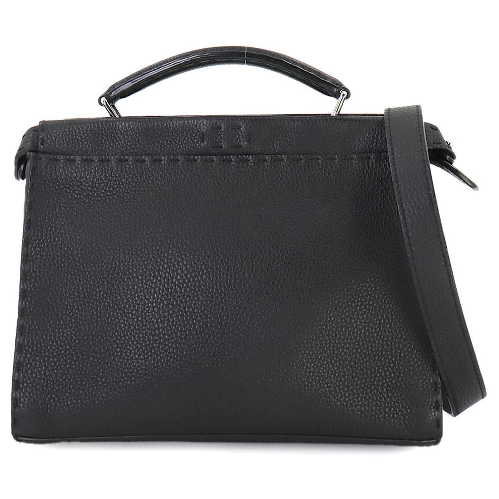 FENDI Celeria Peek-a-boo regular leather 2WAY Shoulder Handbag SilverMetal Greige