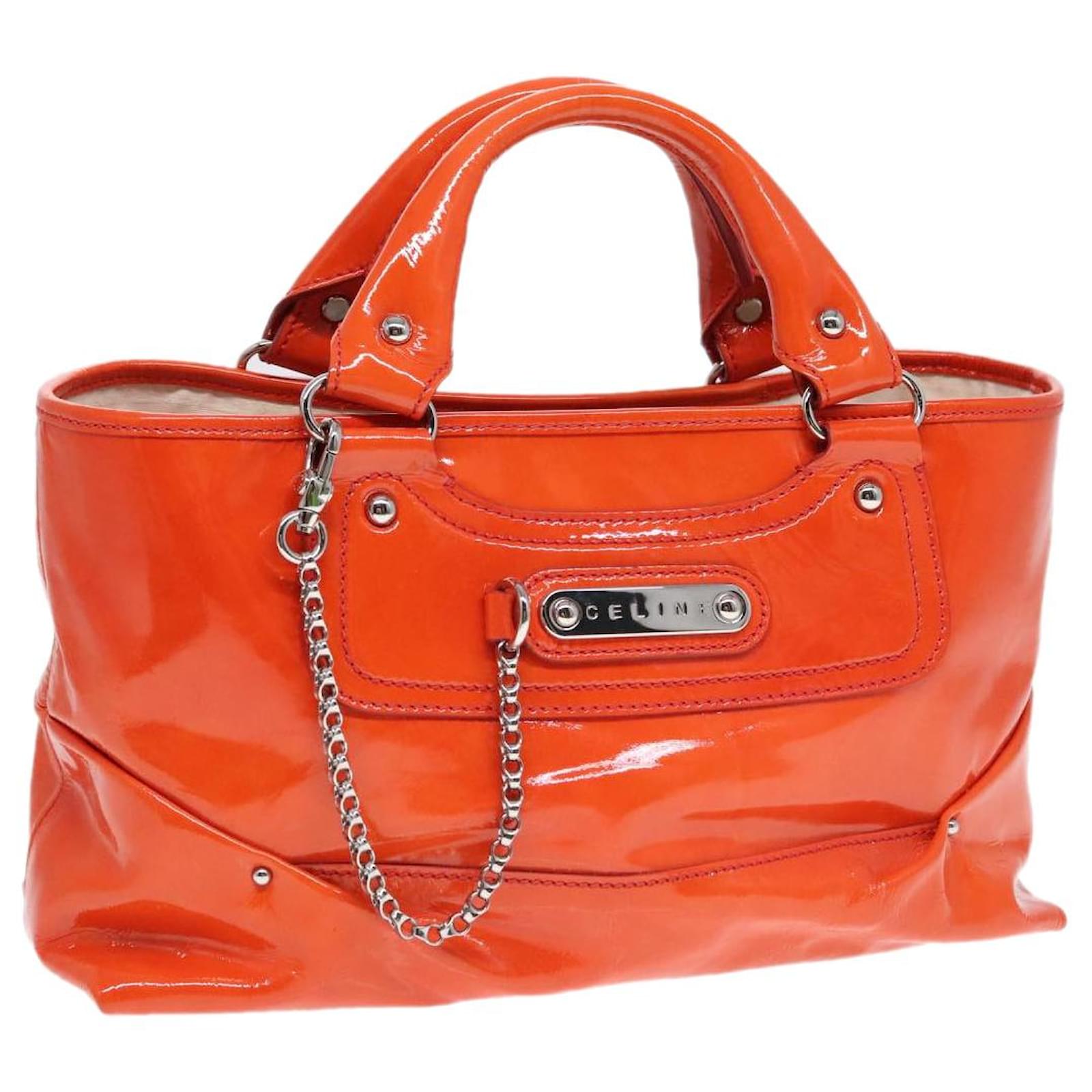 Céline CELINE Boogie bag Hand Bag Enamel Orange Silver Auth 93342 