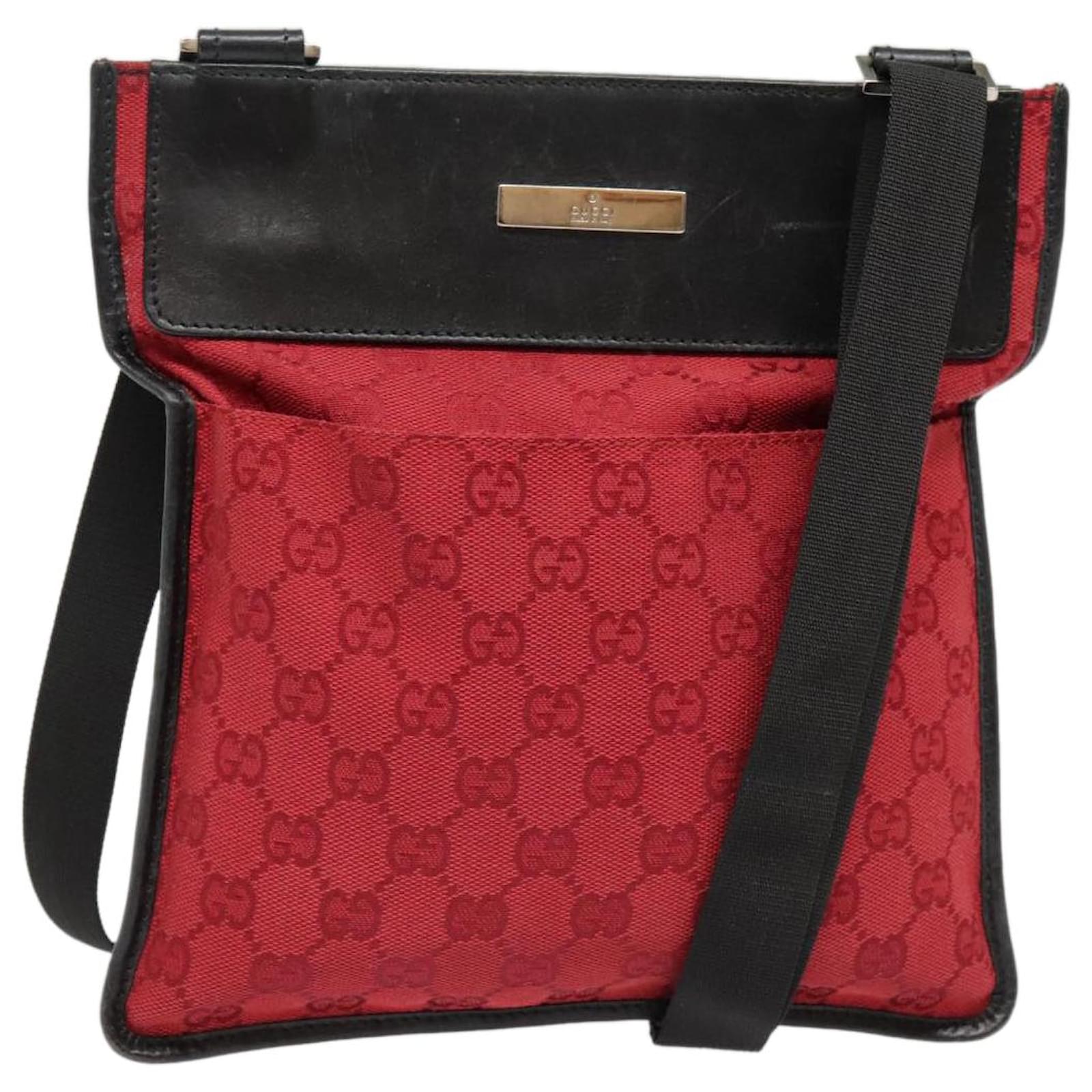 GUCCI GG Canvas Shoulder Bag Silver Red 019 0348 Auth 89771
