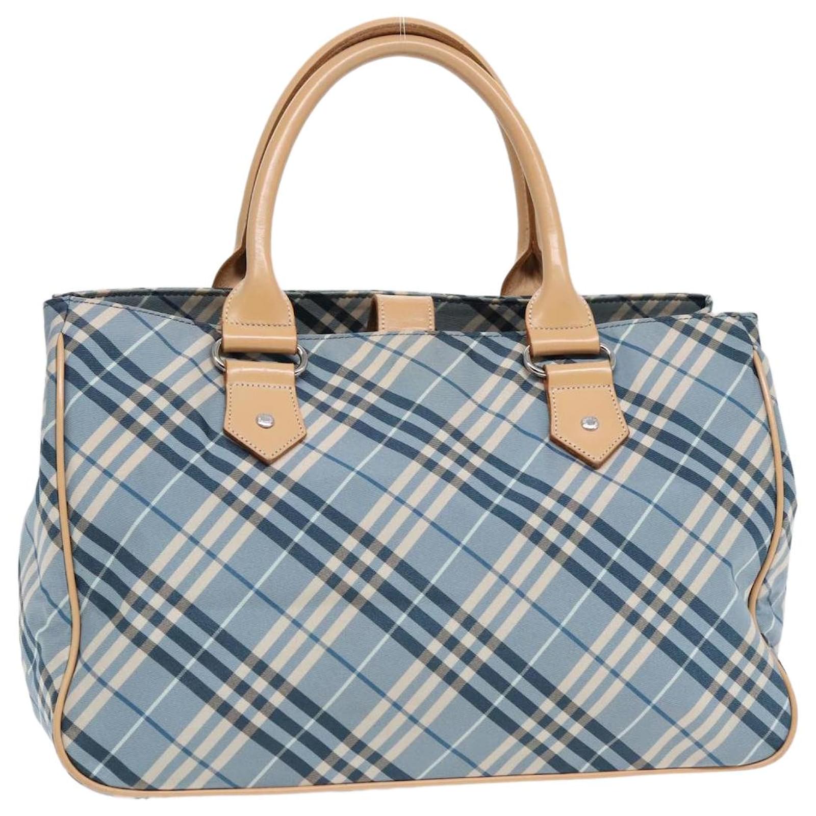 BURBERRY Nova Check Blue Label Tote Bag Nylon Leather Blue Silver Auth 94016 Silvery ref.1724478 Joli Closet