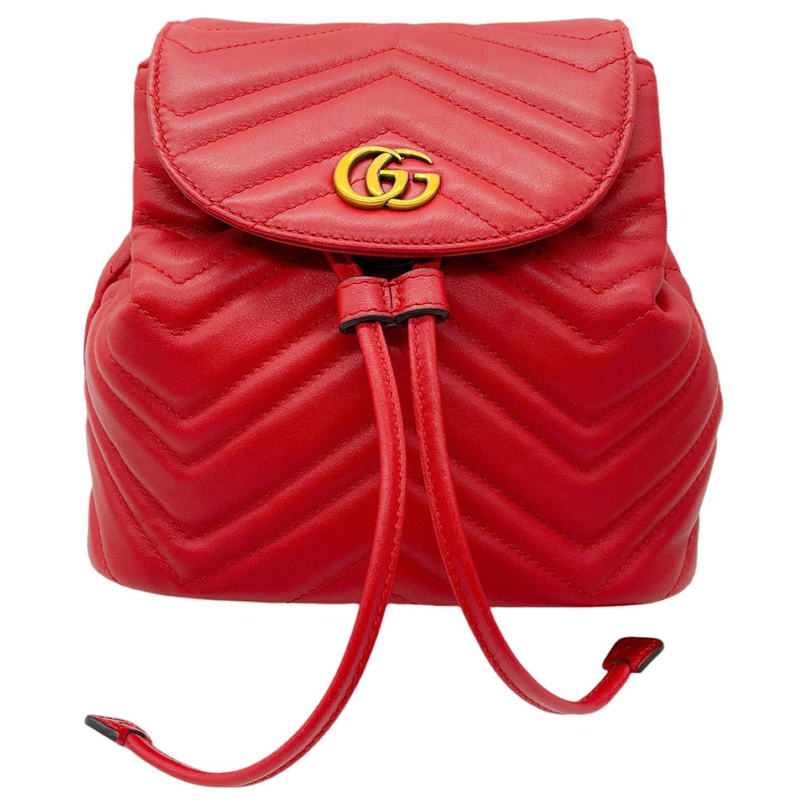 Gucci Red GG Marmont Leather Drawstring Mini Backpack ref  display picture 2