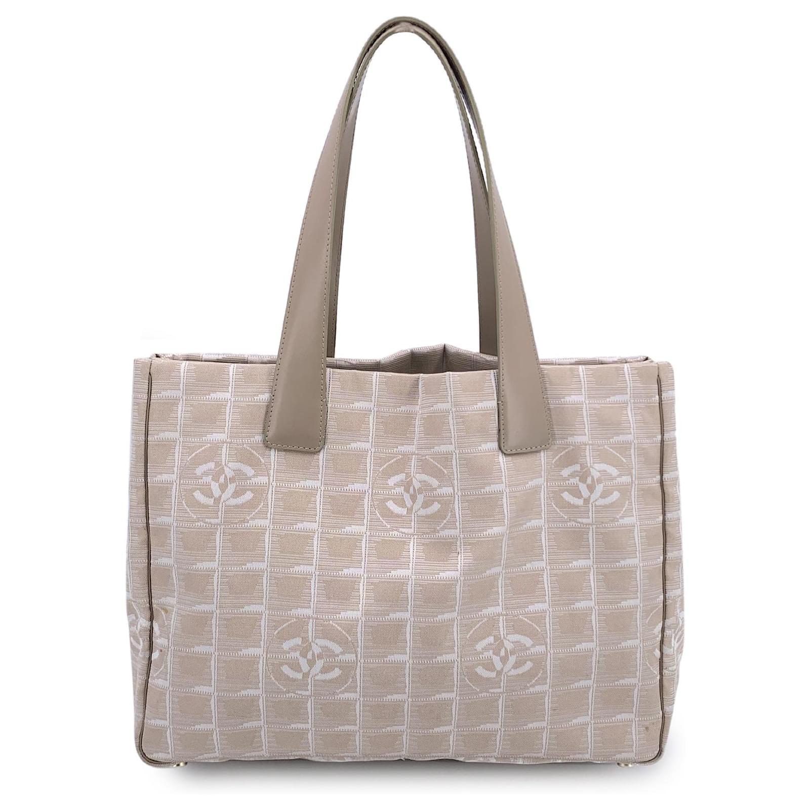 Chanel Vintage Beige Nylon New Travel Line Tote Shoulder Bag 