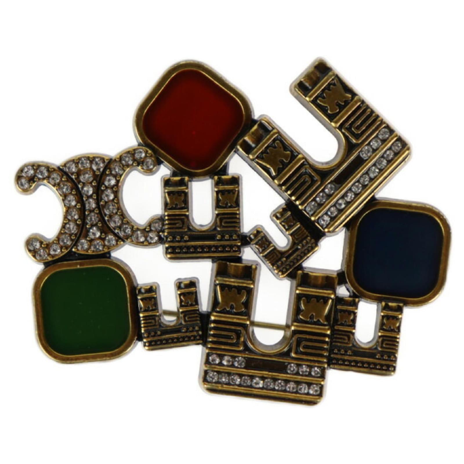 Céline Celine Vintage Pin Brooch Red Blue Golden Green Metal