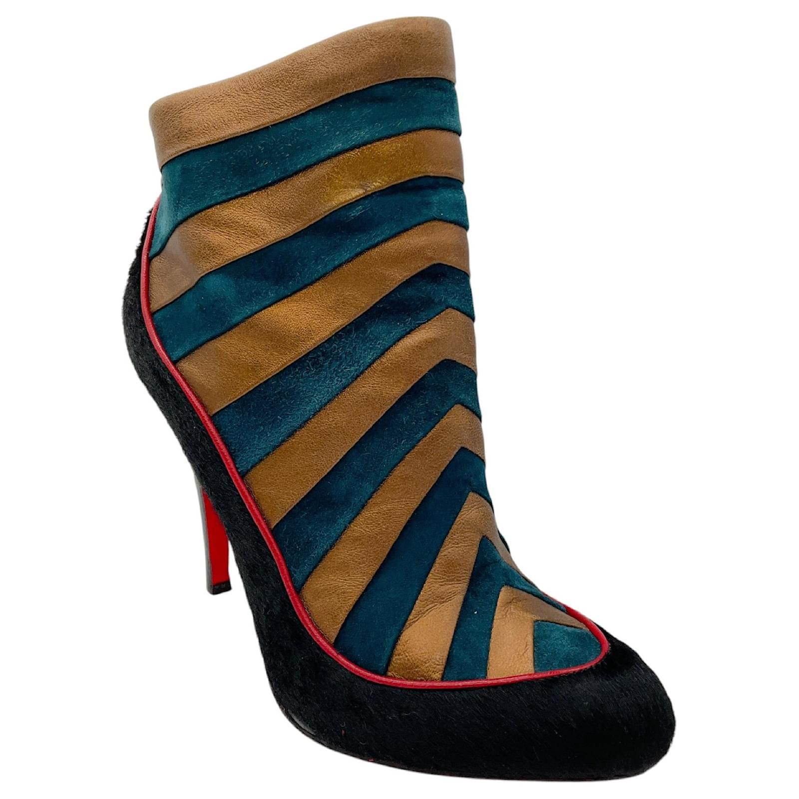 Christian Louboutin Black Bronze Metallic Teal Calf Hair