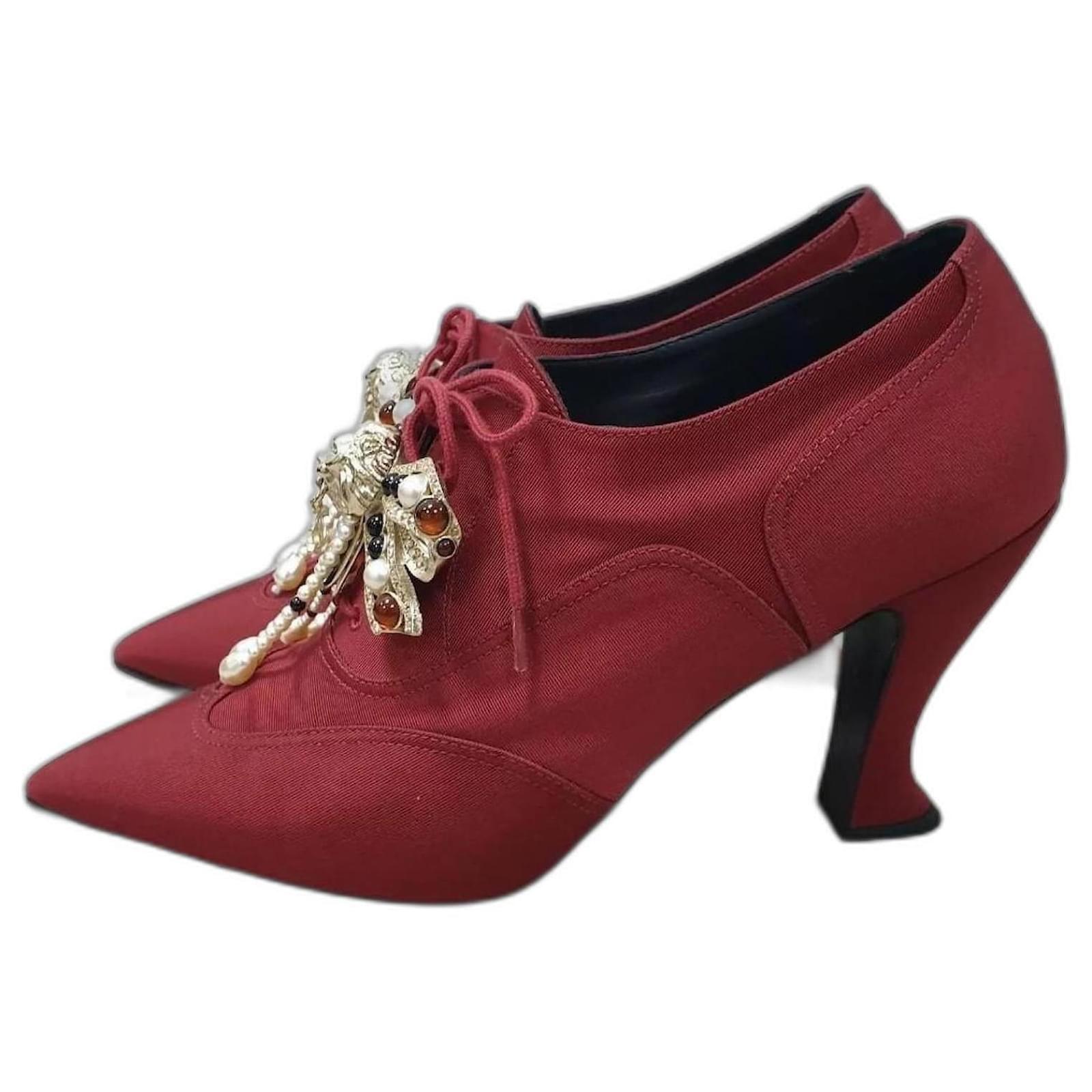 CHANEL 18A Stivaletti con fiocco di perle rossi CC Taglia 41 Rosa