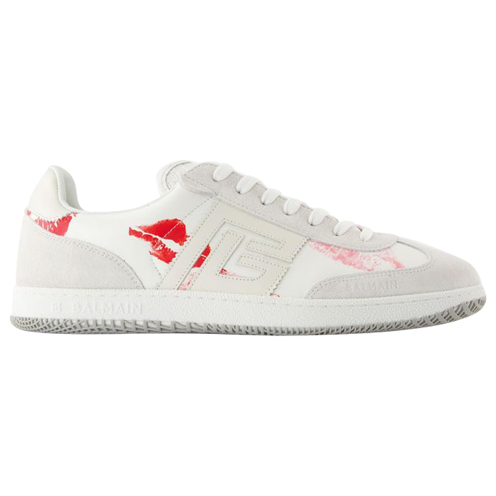 Balmain Swan Sneakers - Balmain - Leather - White/Red Pony