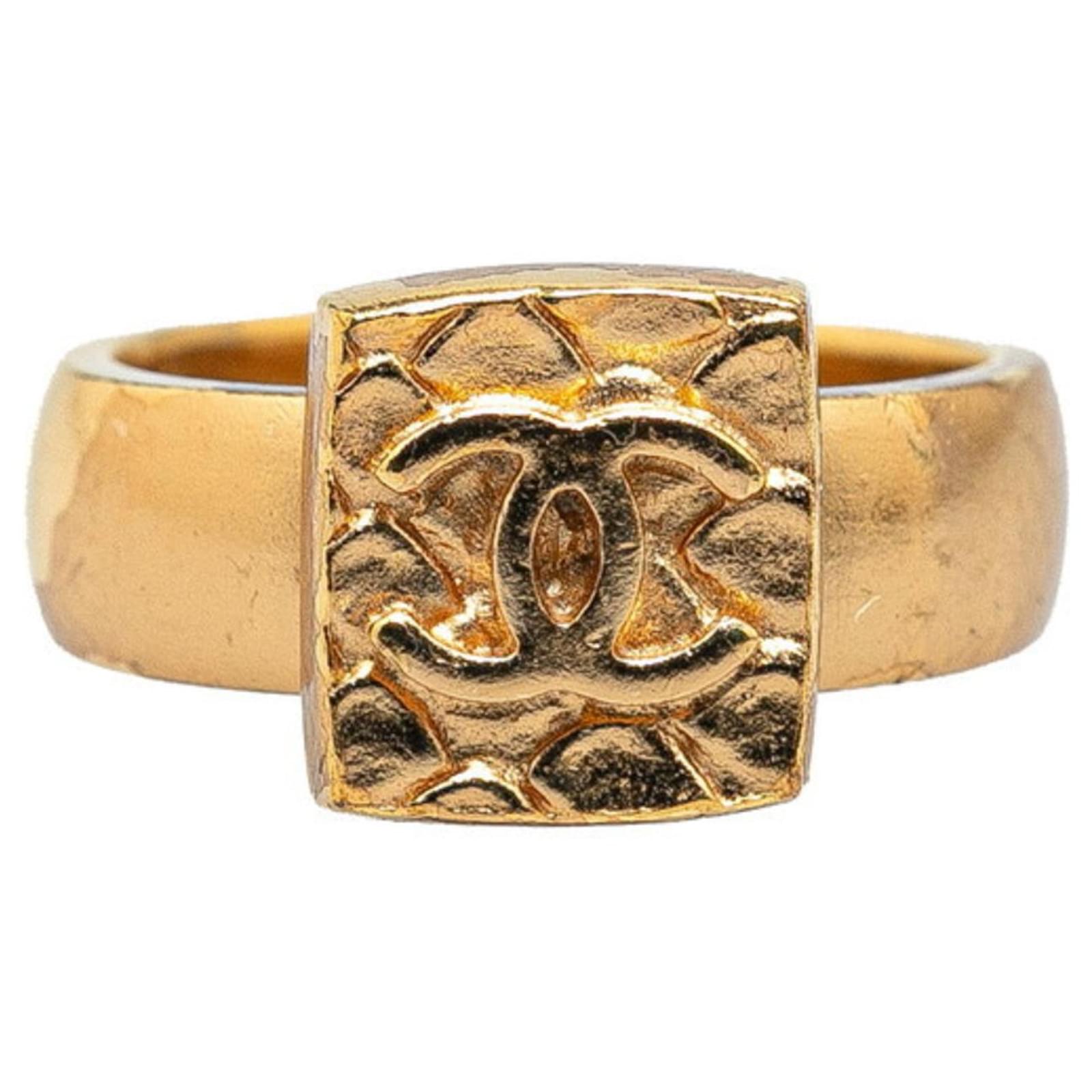 Chanel Coco Mark Square Ring #53 Golden Gold-plated ref