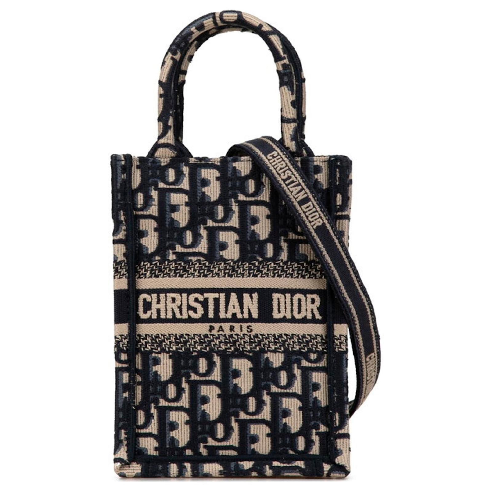 Christian Dior Dior Oplique Vertical Book Tote Bag Navy blue Cloth