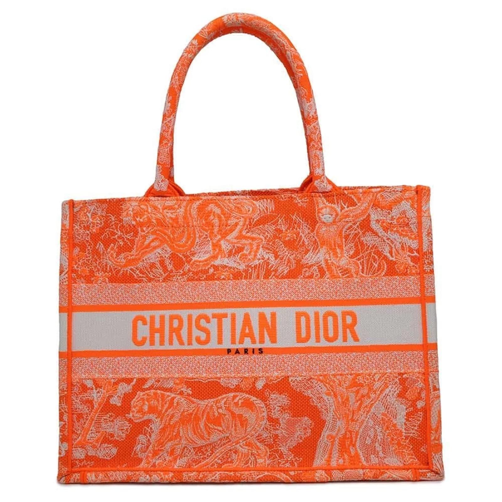 Christian Dior Tote Bag Toile de Jouy Medium White Orange