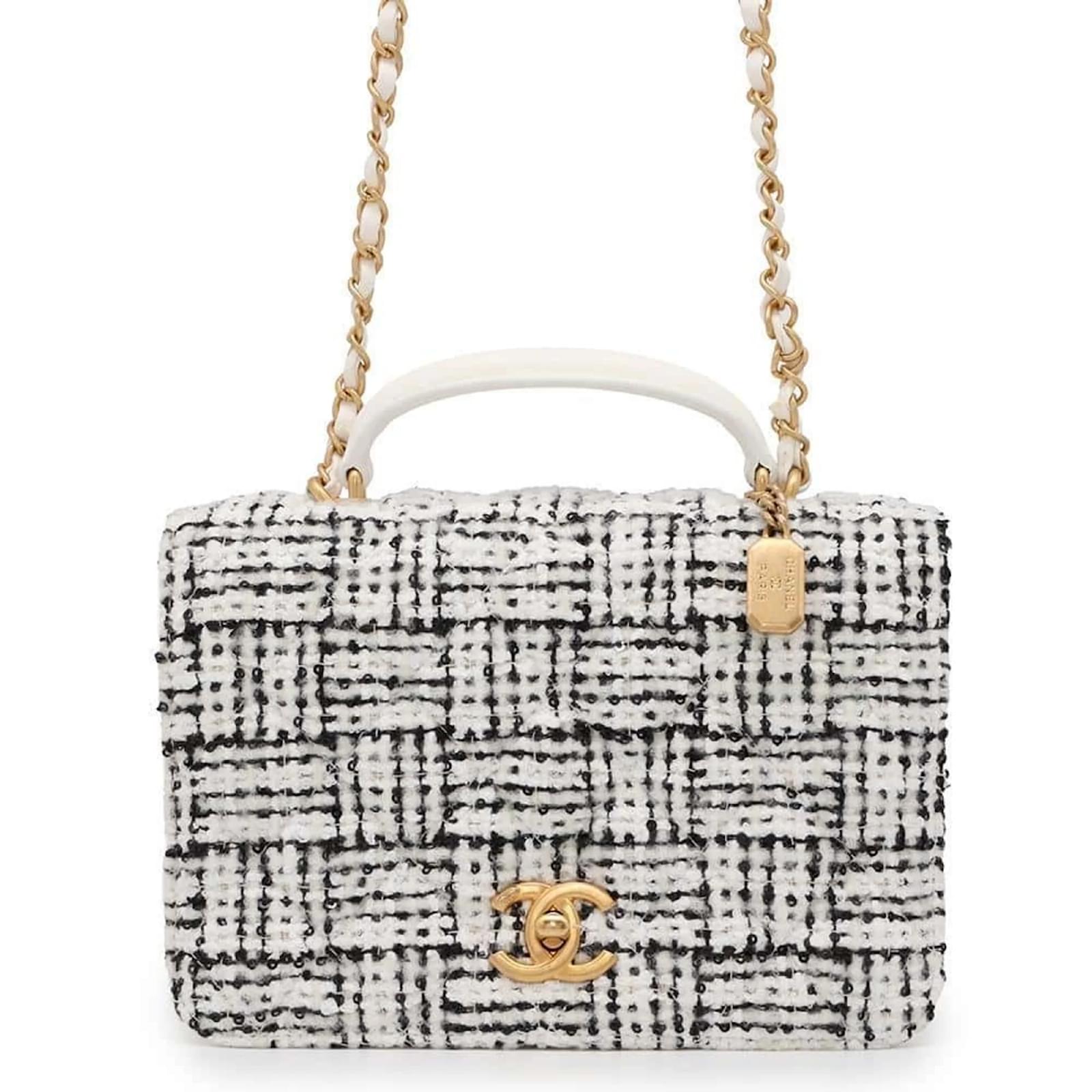 Chanel white tweed bag sale