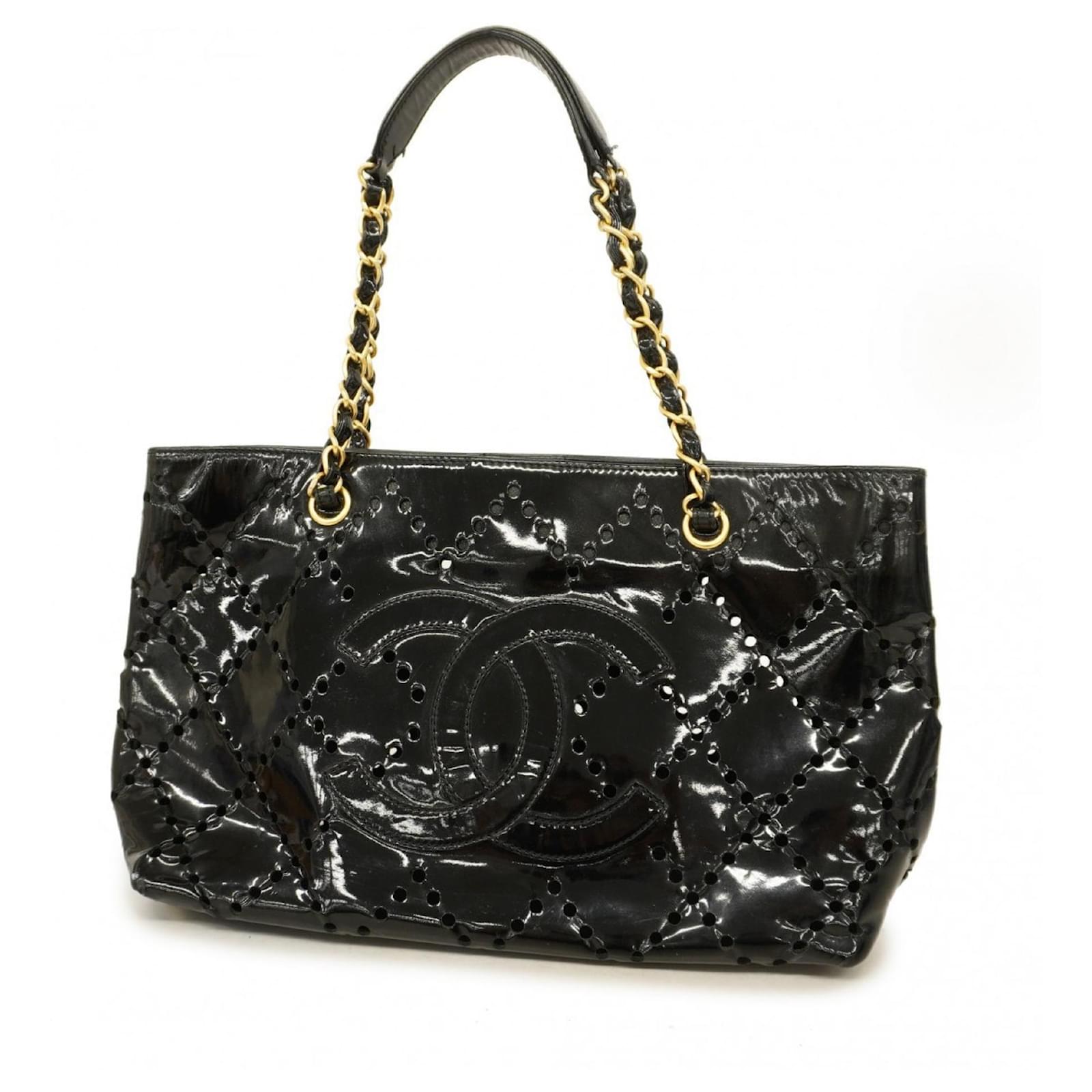 Chanel black patent leather tote bag hotsell