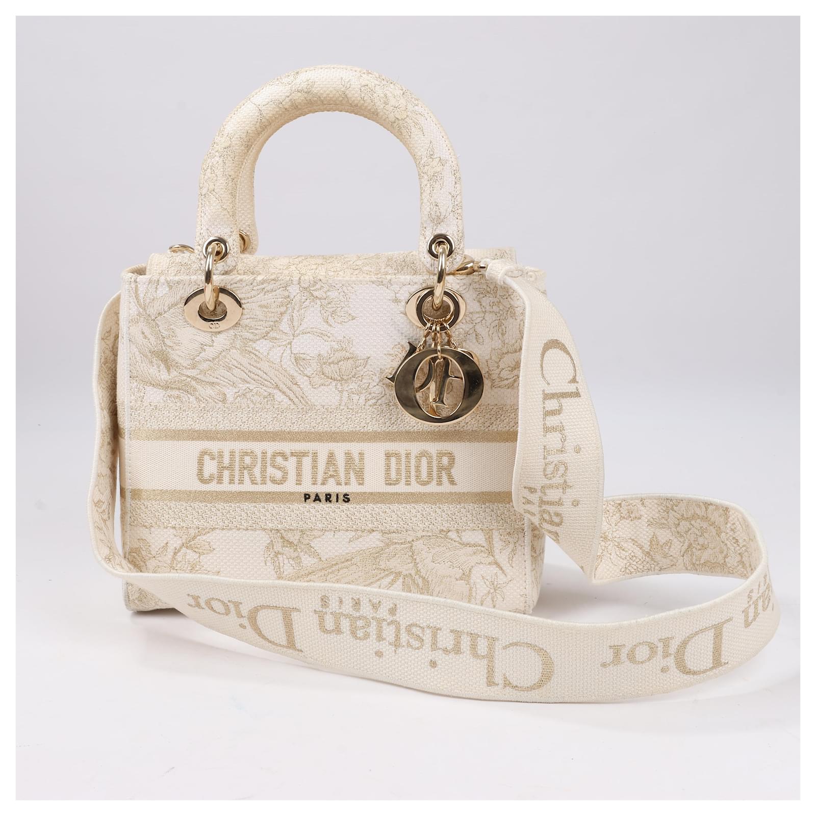 Christian Dior Lady D-Lite Embroidered Canvas Medium 2Way Handbag