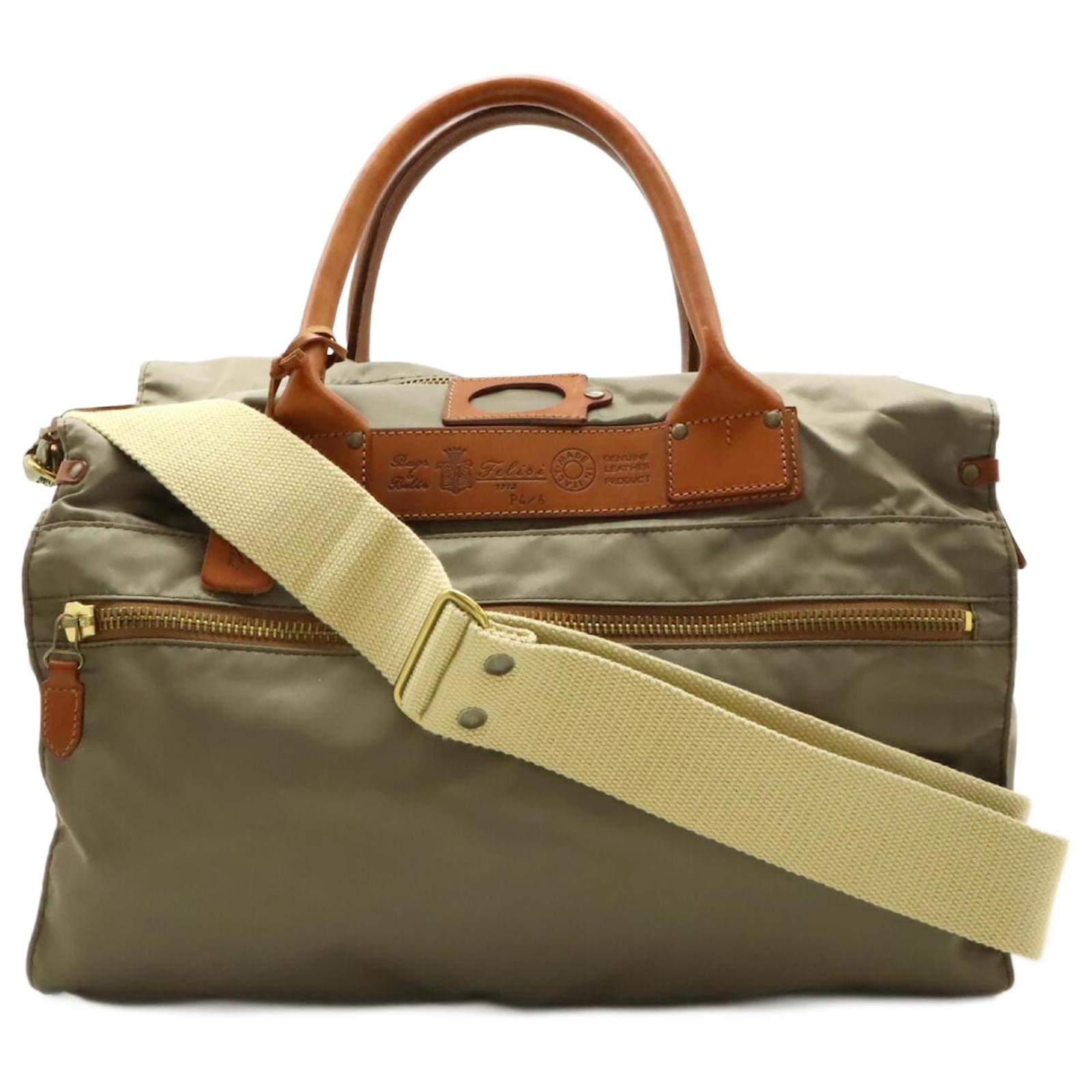 Autre Marque Felisi Brown and Khaki Boston Bag Leather Nylon ref