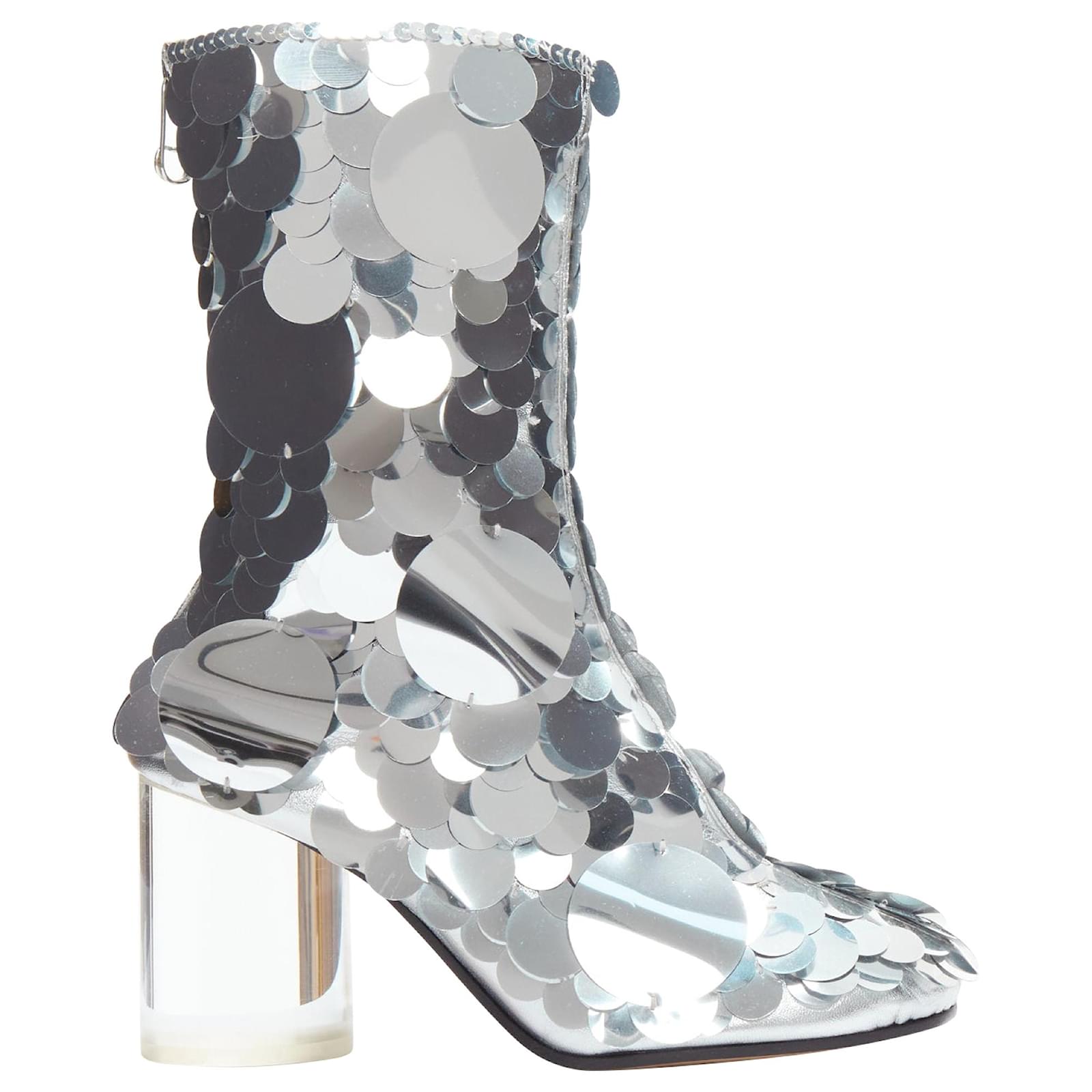 Maison Margiela silver pailette clear lucite heels ankle boots