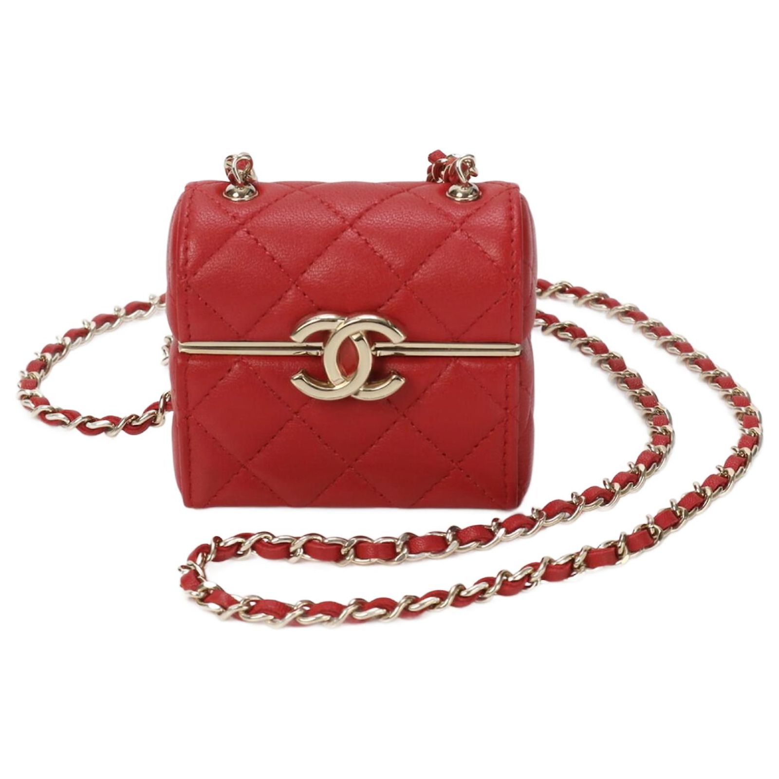 Chanel Matelasse Small Box Leather Chain Shoulder Bag Red ref.1732528 ...