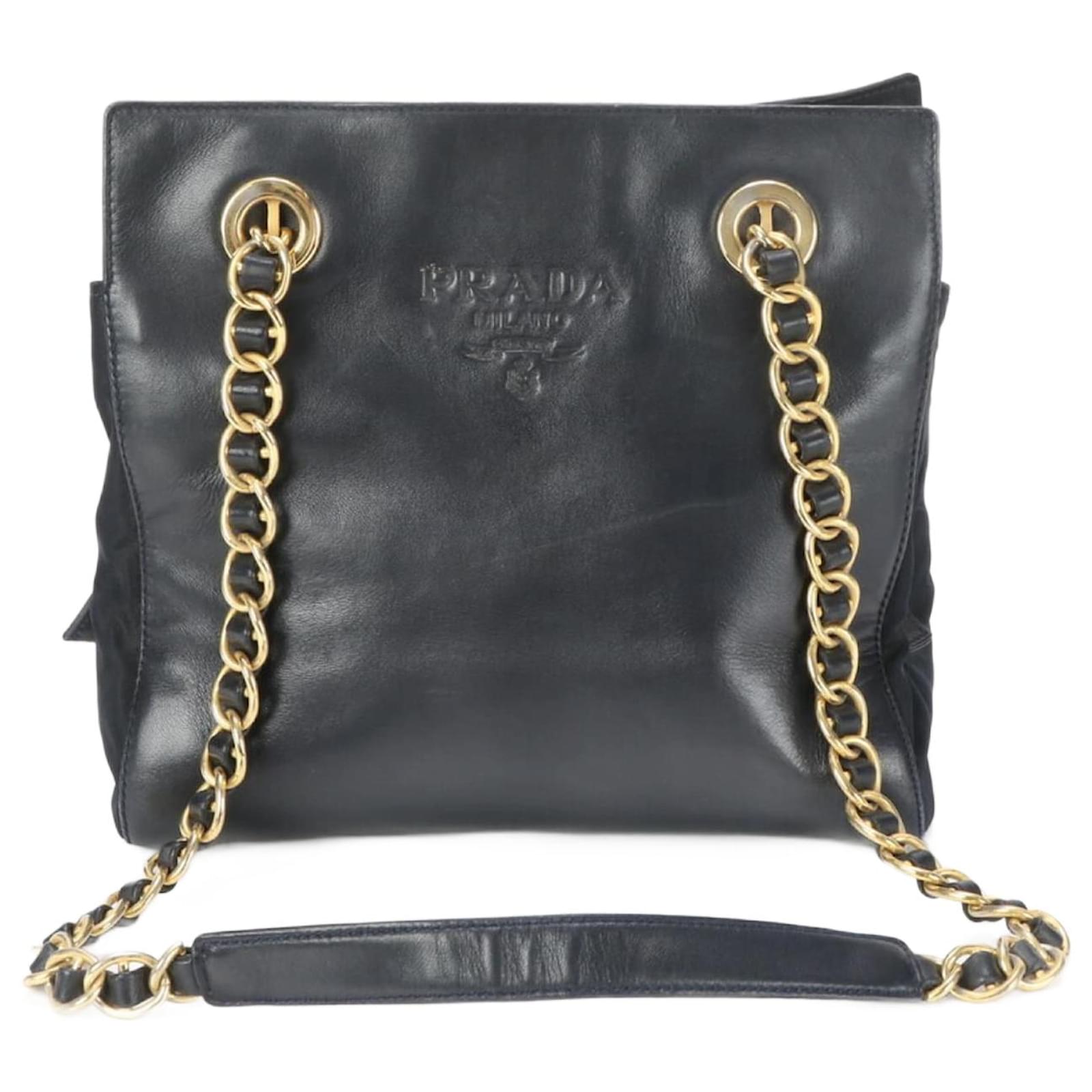 Prada Leather Lambskin Tessuto Nylon Chain Shoulder Bag Black ref.1732608 Joli Closet