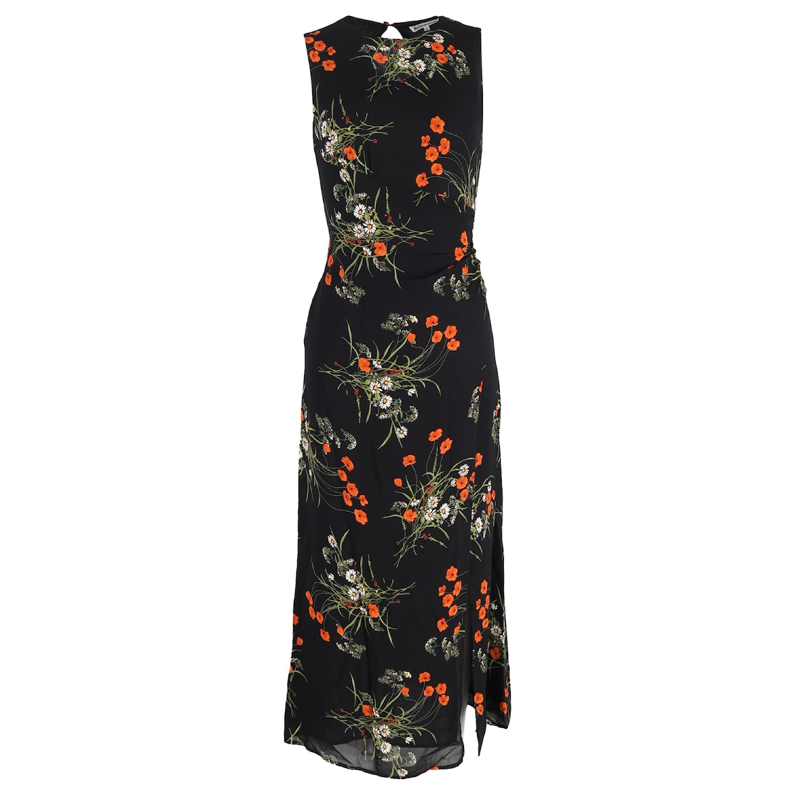 Reformation Senna Floral Print Midi Side Slit Dress in Multicolor Viscose (Sold) - Joli Closet Reformation Senna Floral Print Midi Side Slit Dress in Multicolor Viscose (Sold) - Joli Closet