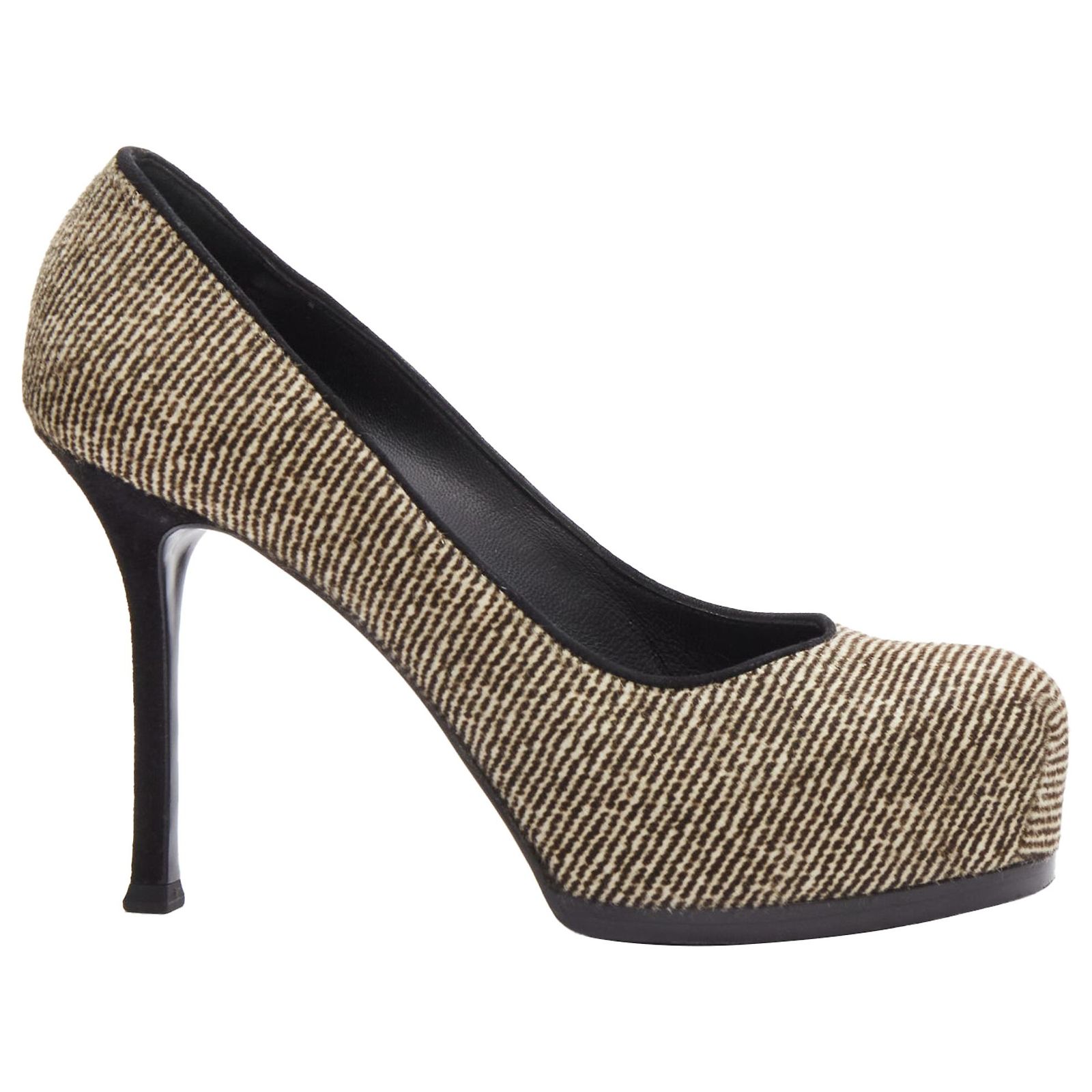 Yves Saint Laurent Tribtoo wool tweed platform heel pump Brown ref ...