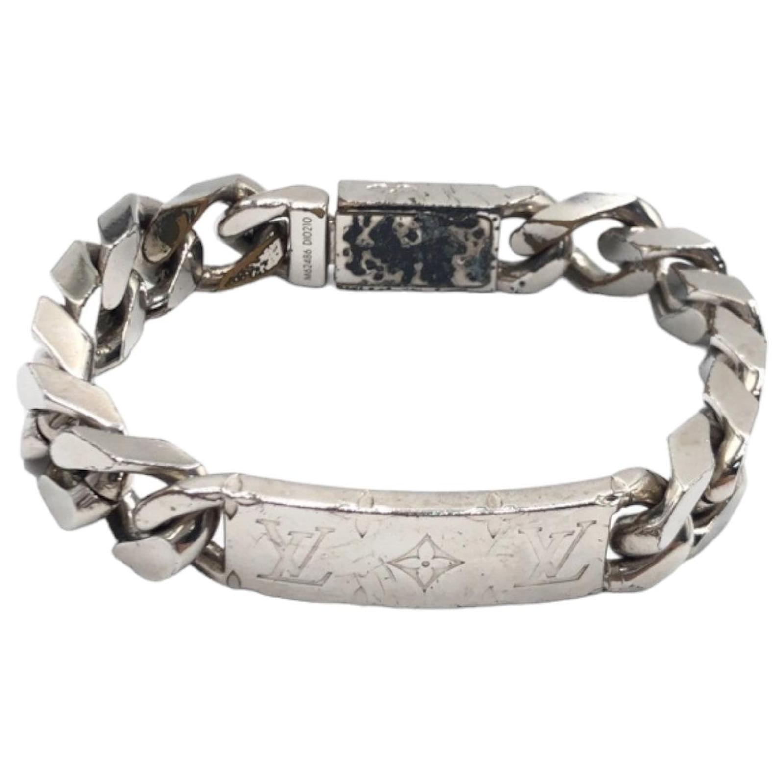LOUIS VUITTON Chain Bracelet Monogram Plate Metal Silver M62486