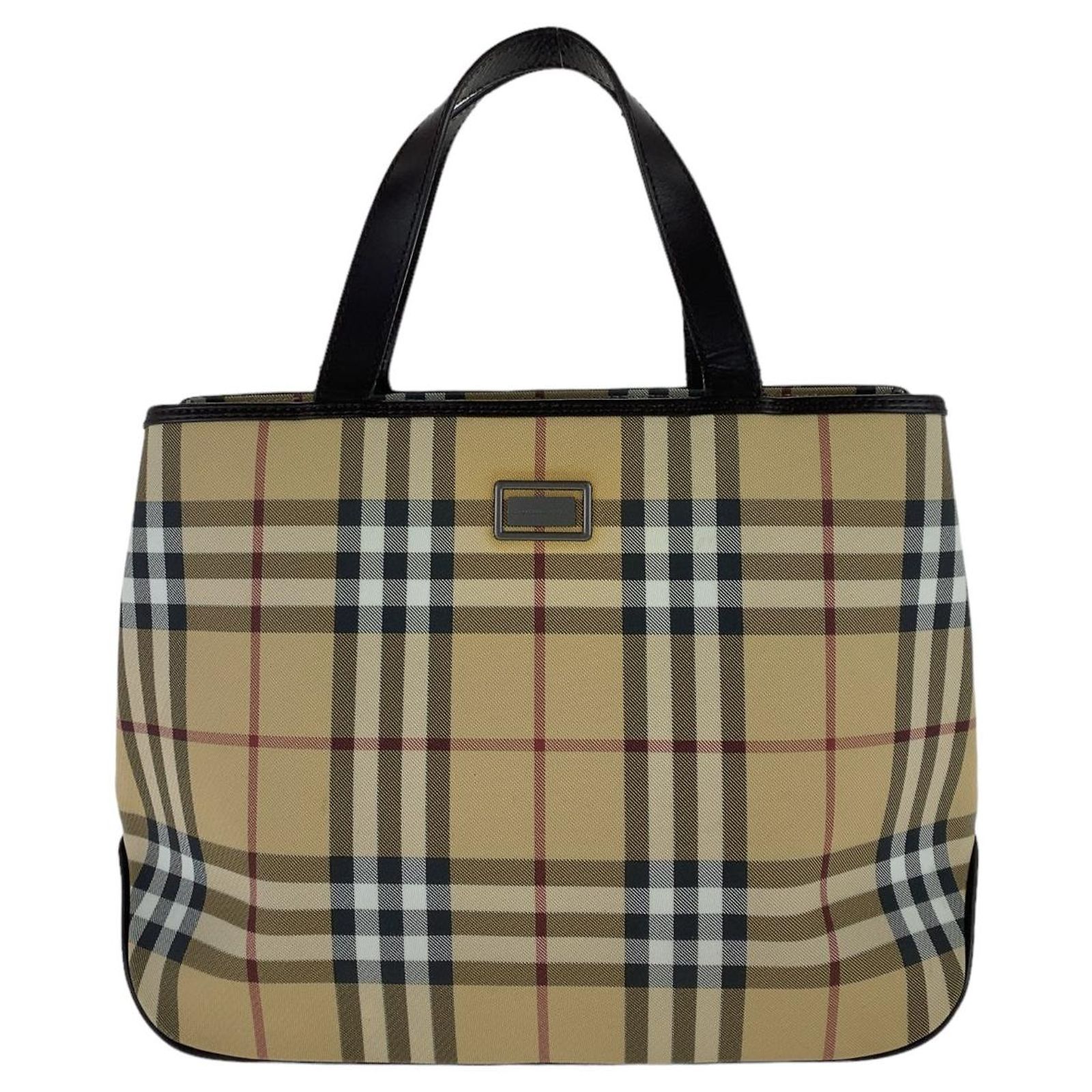 Burberry Check Canvas Tote Bag Brown Beige Cloth ref.1734642 - Joli Closet