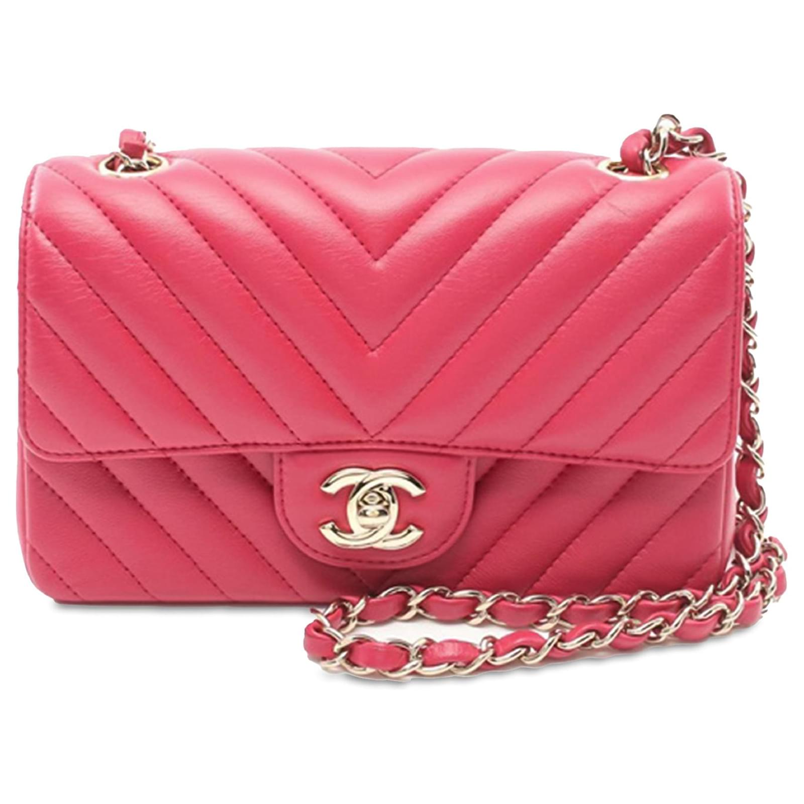 Rosa Chanel Mini rechteckige Chevron Lammleder Umhangetasche