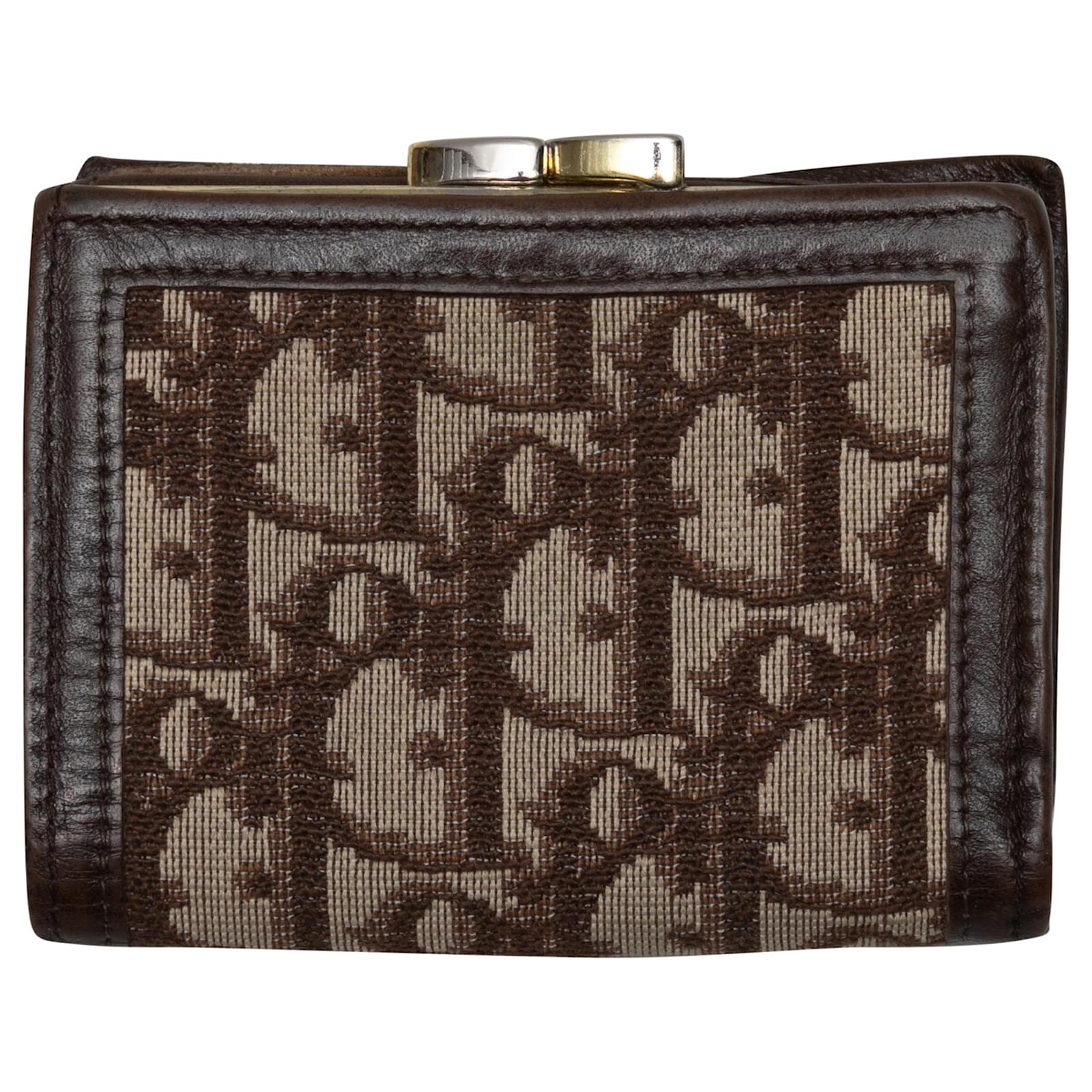 Vintage Brown Christian Dior Oblique Small Wallet Leather ref