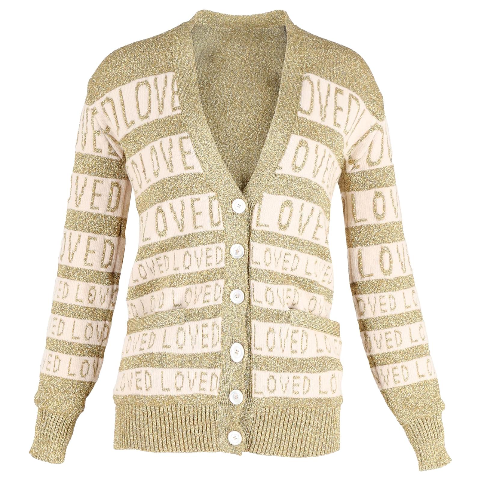 Gucci Loved Oversized Lurex Cardigan in Gold Wool Golden Metallic