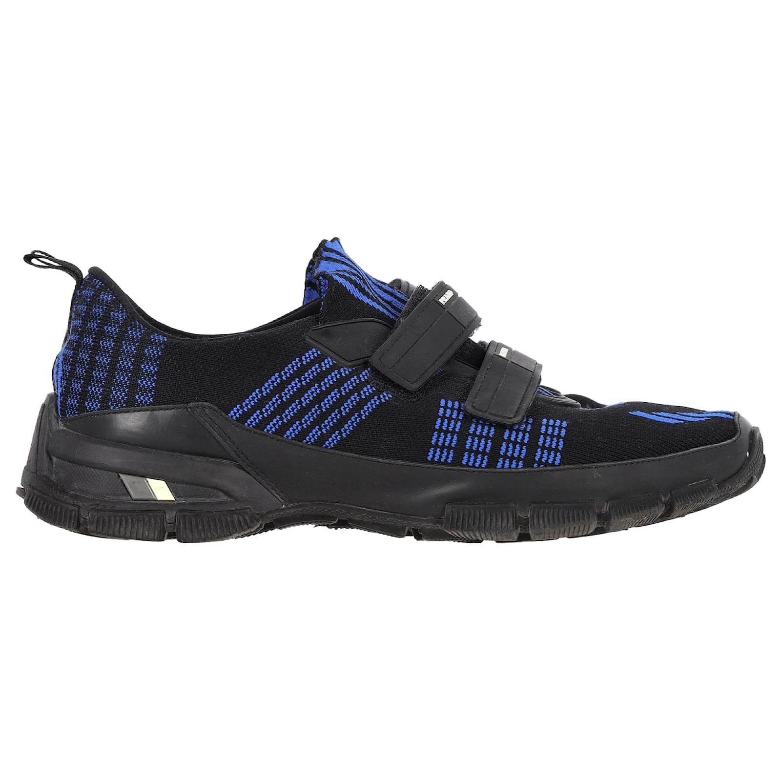 Prada Crossection Velcro Strap Low Top Sneakers in Blue Synthetic