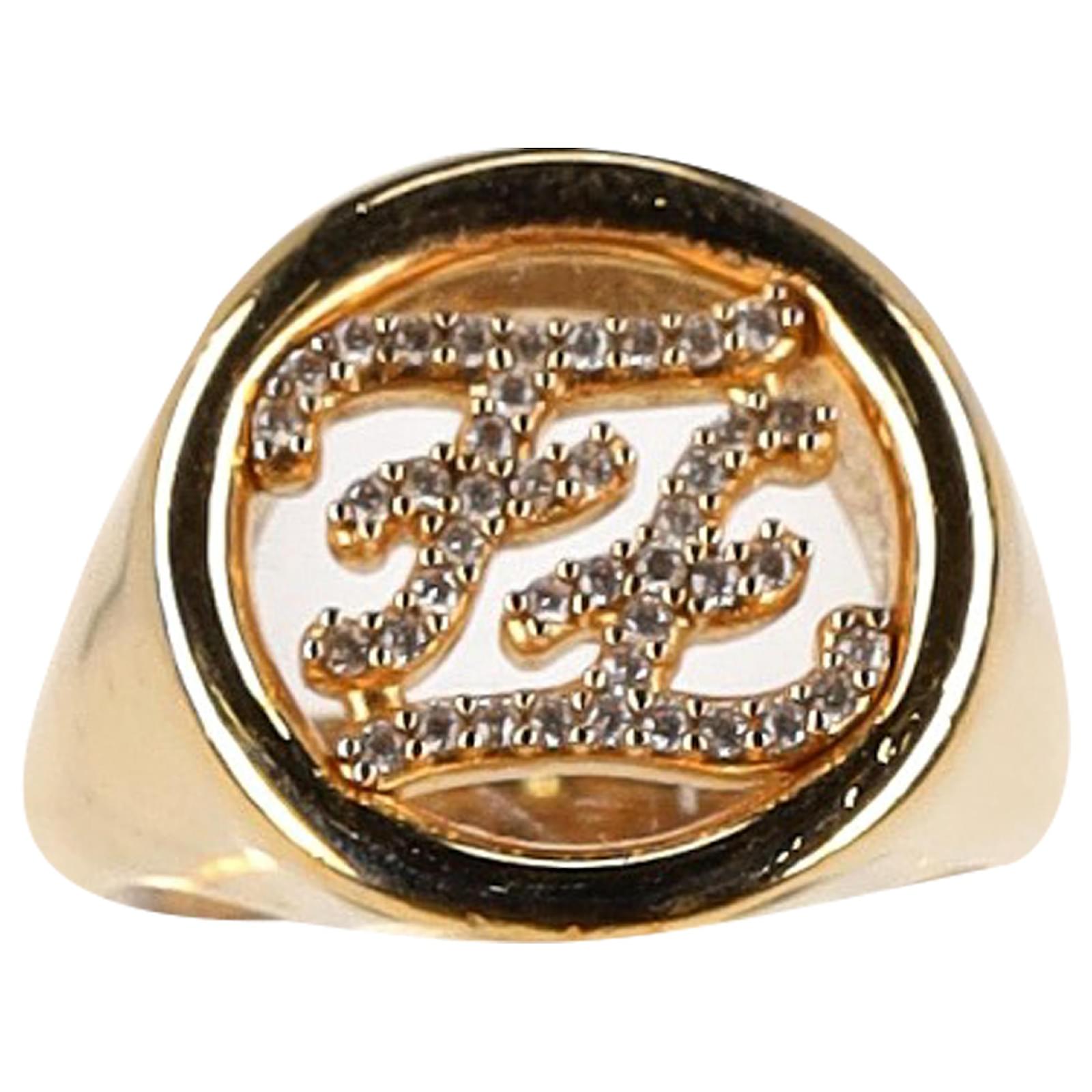 Anillo de sello FENDI FF embellecido en metal dorado Metálico ref