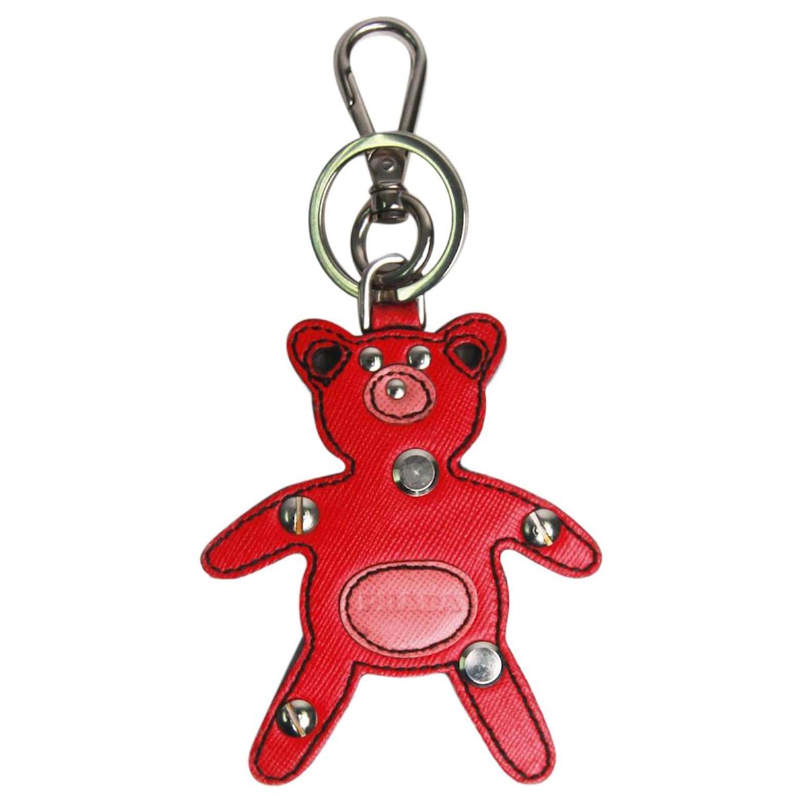 Prada Red Saffiano leather teddy bear keychain ref.1736592