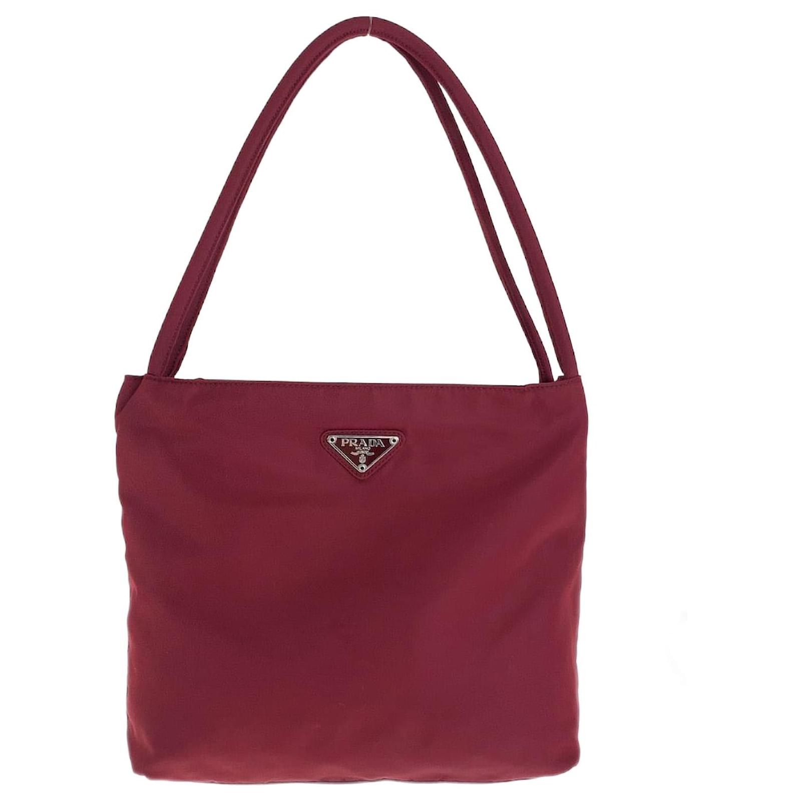 Prada Nylon Tessuto Triangle Logo Tote Bag Red Cloth ref.1736937 Joli Closet