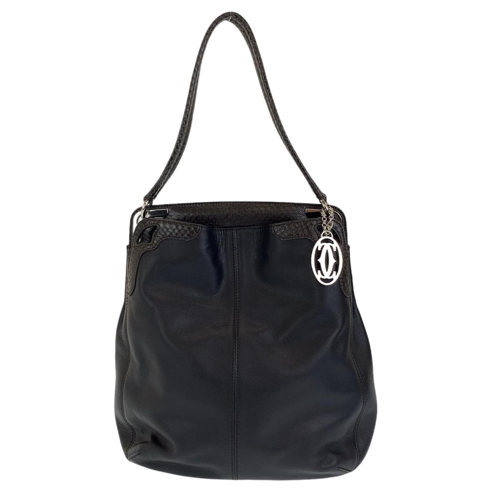Cartier Marcello Leather Python Handbag Black ref.1737153 - Joli Closet