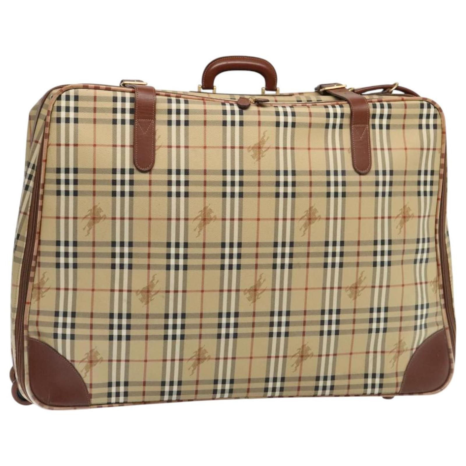 BURBERRY Nova Check suitcase PVC Leather Beige Gold Auth 92822