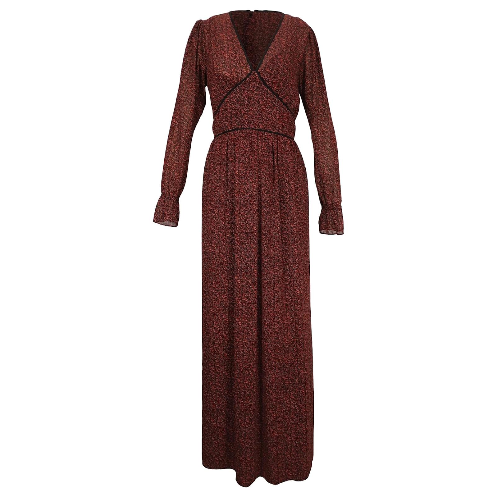 Michael Kors Floral Print Maxi V-Neck Long Sleeve Dress in