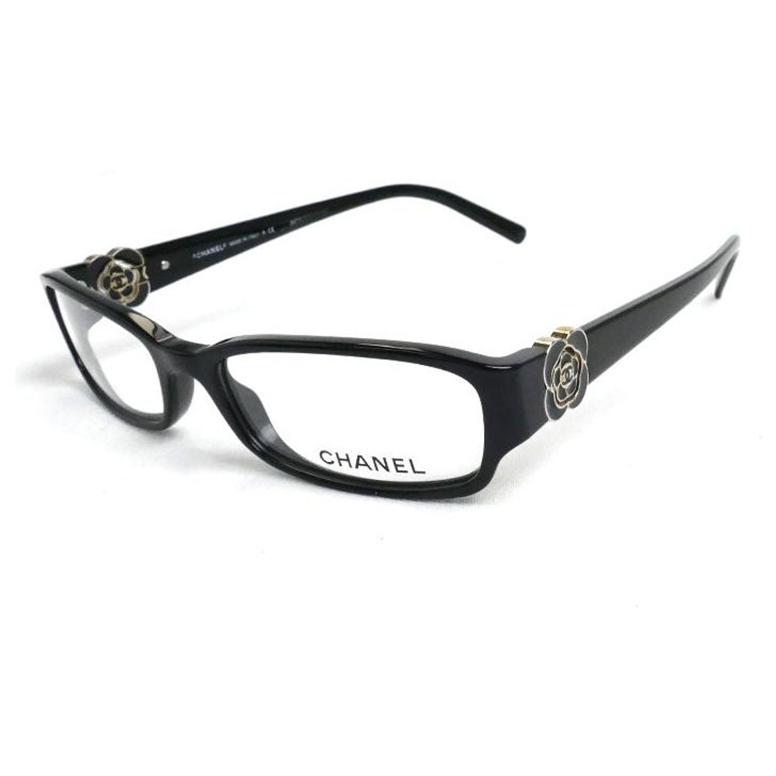 CHANEL Frame Black Rectangular Glasses with Camellia Temple Accent CHANEL Eyeglasses: Rectangle Eyeglasses, acetate — Fashion  main image 2